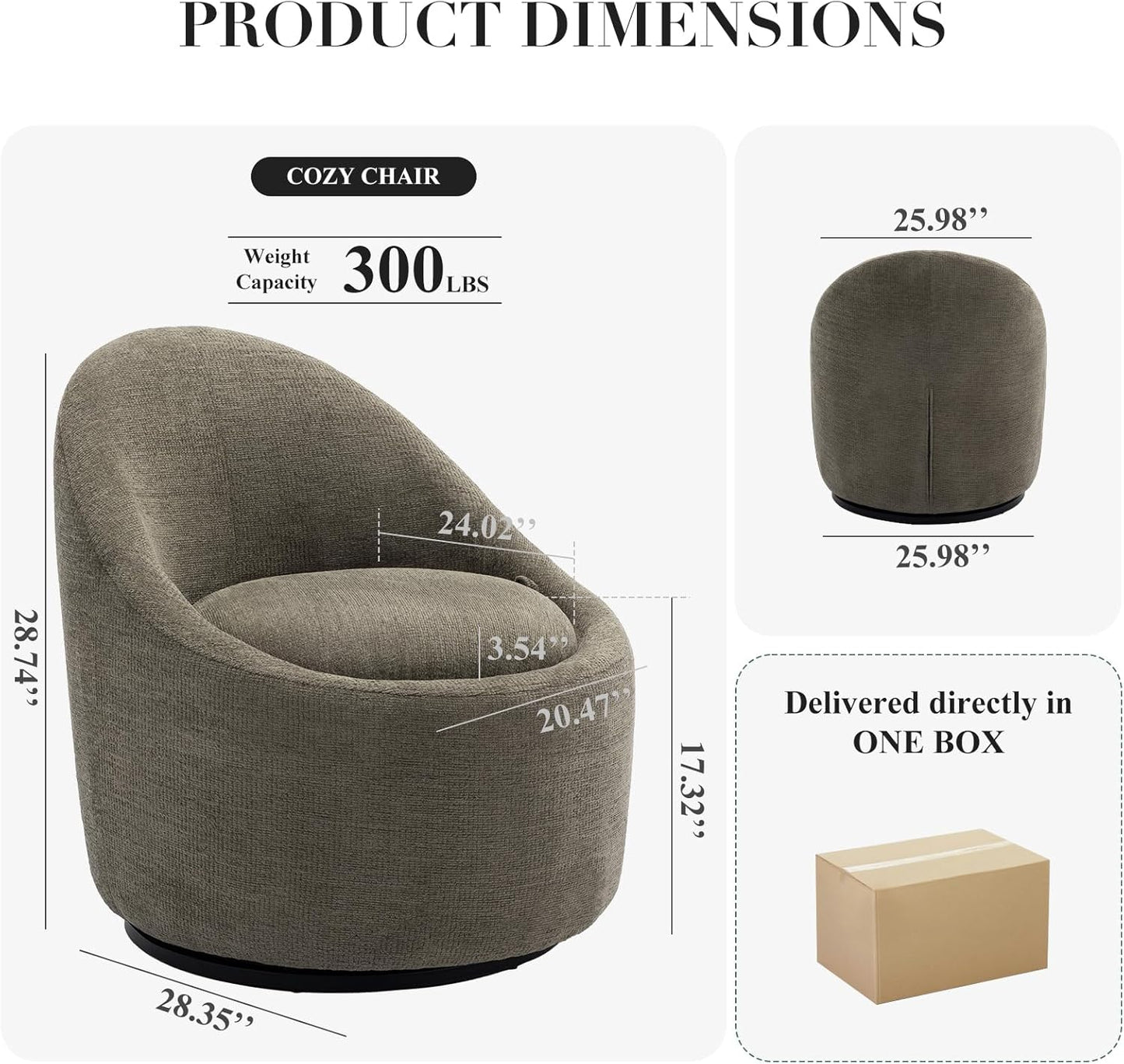 COLAMY Swivel Accent Chair Set of 2, 360° Swivel Round Chair with Hidden Storage, Modern Small Barrel Armchair for Living Room/Bedroom, Green
