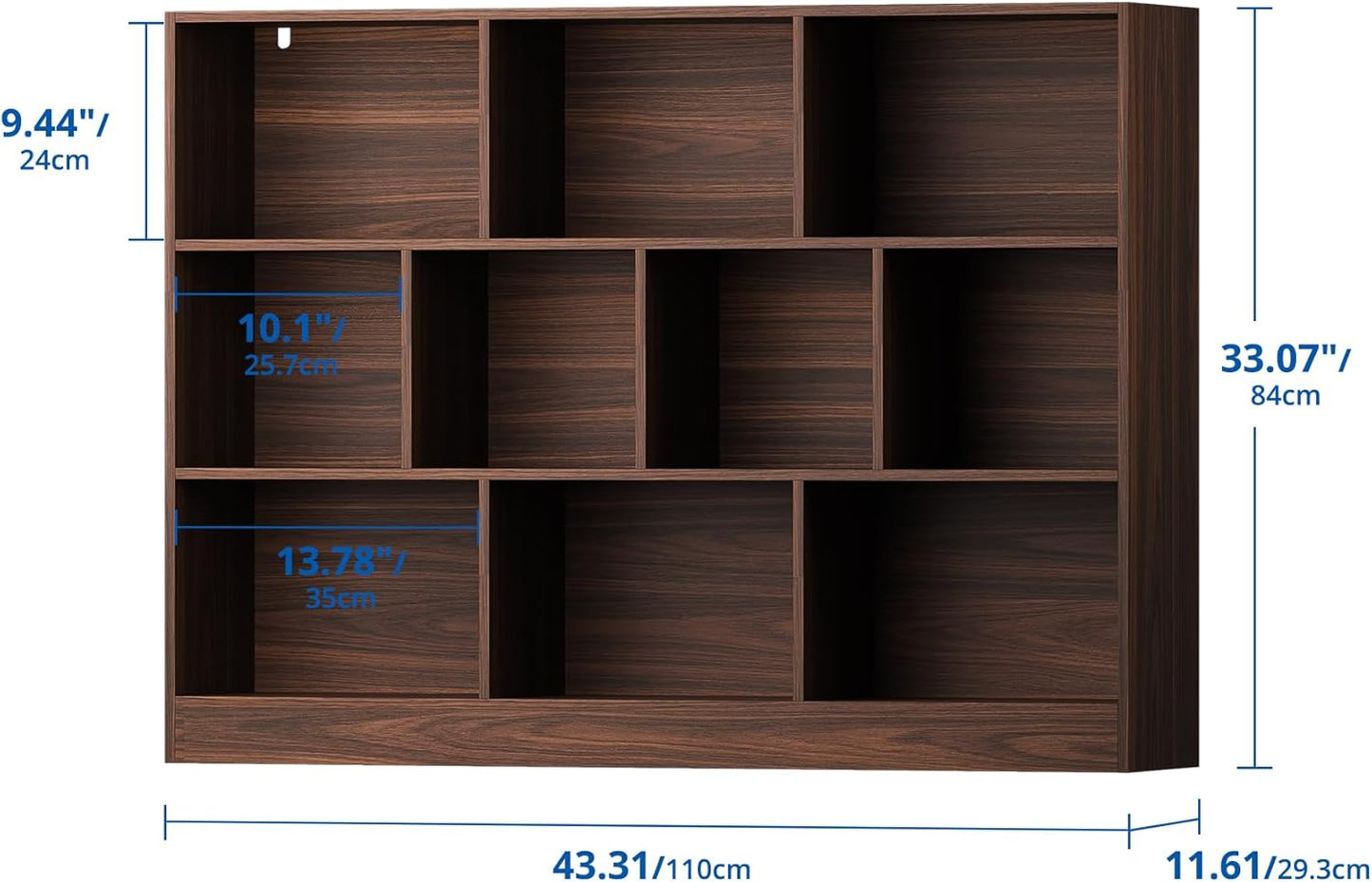 Cozy Castle Brown Bookshelf, 3-Tier Open Shelf Bookcase, 10 Cube Storage Organizer with Anti-Tilt Device, Freestanding Book Storage Shelves for Bedroom, Living Room