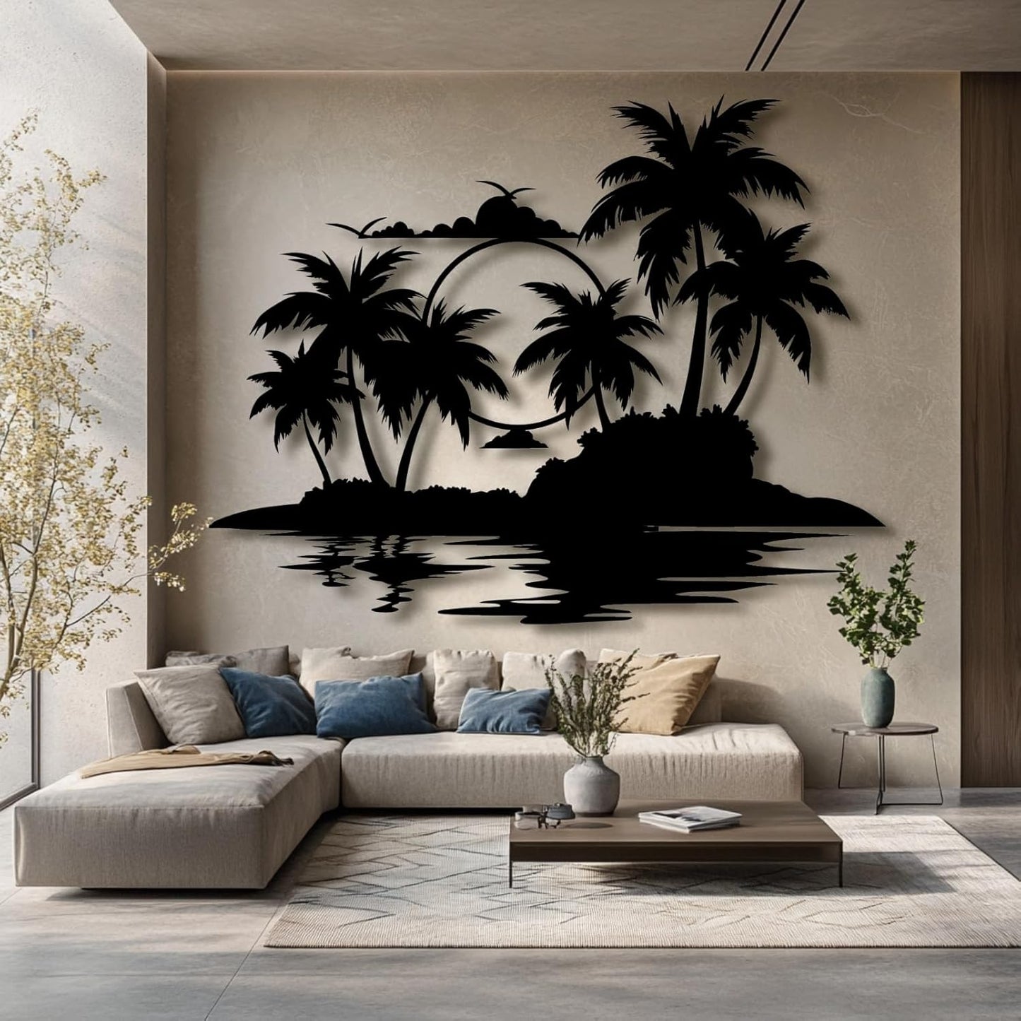 Lunwall Palm Tree Metal Wall Art, Tropical Palm Tree Wall Decor, 30 L" x 23 W" / 76 x 60 cm, Wall Mount, Indoor and Outdoor, Black
