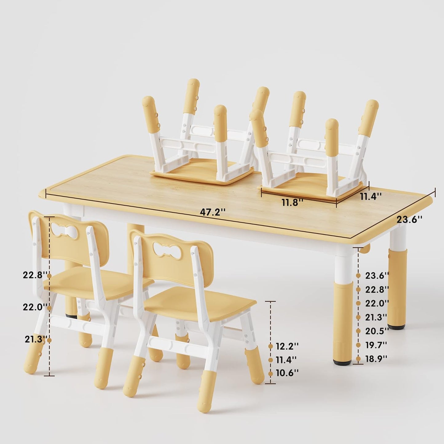 Brelley Kids Table and 4 Chairs Set, Height Adjustable Toddler Table and Chair Set, Graffiti Desktop, Non-Slip Legs, Max 300lbs, Children Multi-Activity Table for Ages 2-8