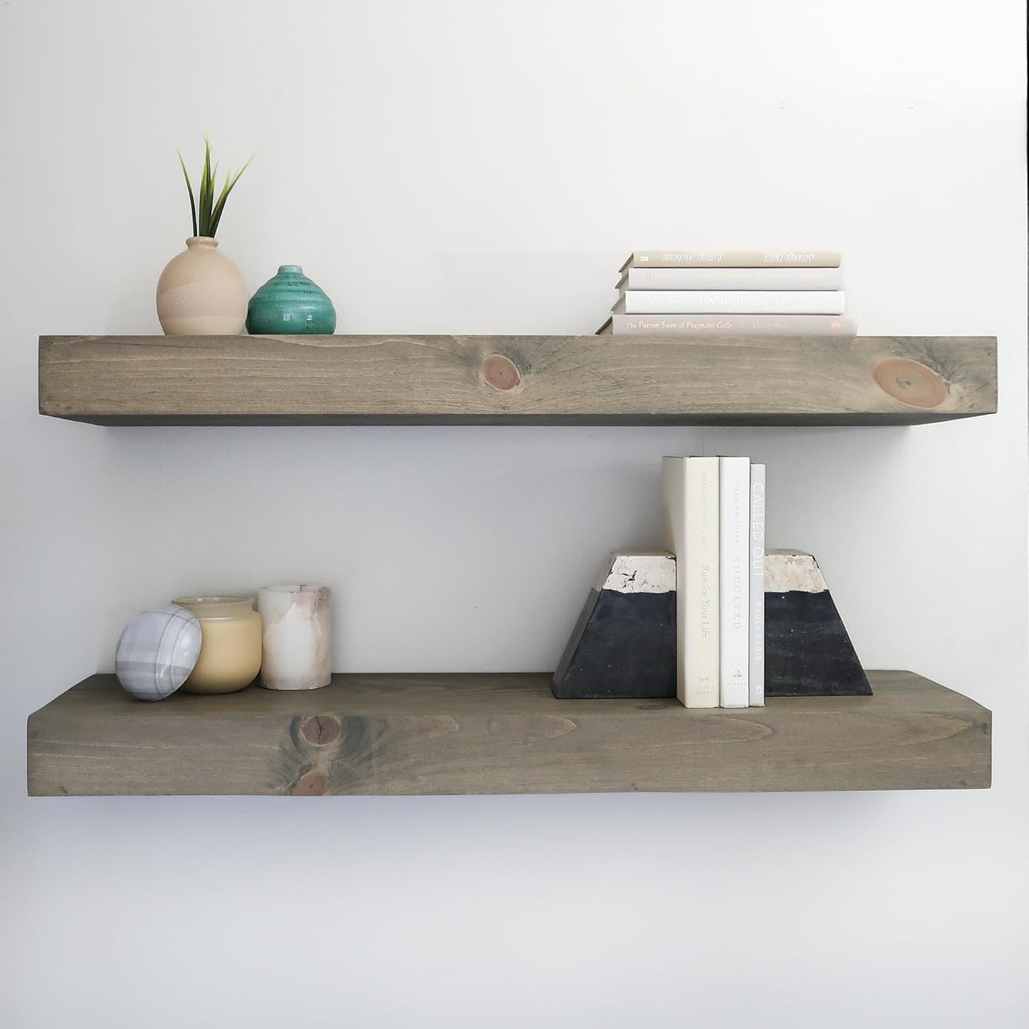 Modern Floating Shelves 3 Inches Thick for Wall, Wide Shelves for Kitchen, Living Room, Bedroom, and Bathroom, Natural Pine Wood, Rustic Wooden Shelf, (Set of 2) (Aged Barrel, 60Lx3Hx8D)