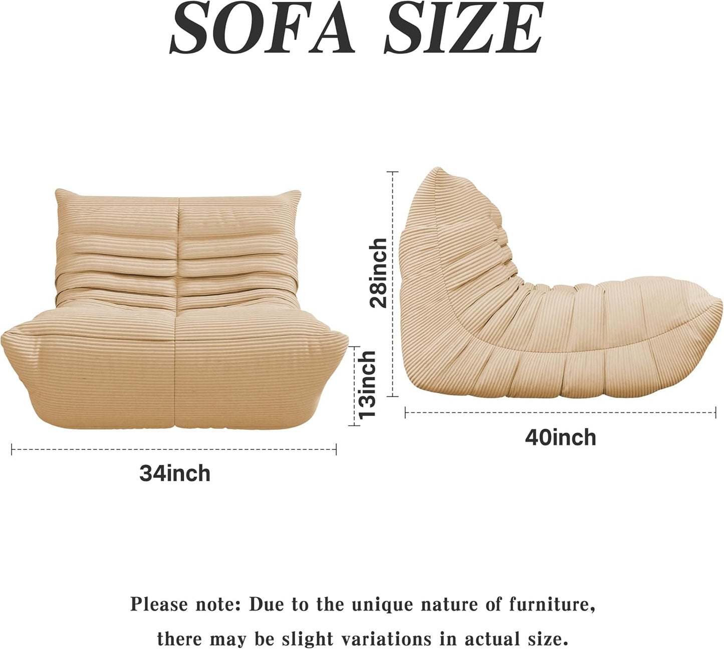 Bean Bag Chair, Lazy Floor Sofa Couch for Adults and Kids, Fireside Chair with Ergonomic Design, Memory Foam Lounge Chair for Living Room Bedroom, Office, Yellow