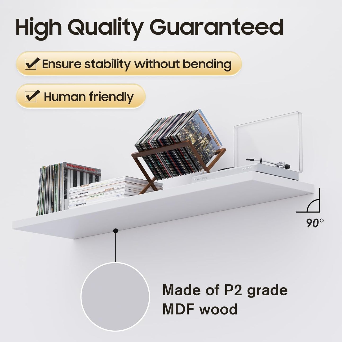 Large Floating Shelves for Wall Set of 1 Wooden Wall Shelves 36 in x 12.75 in x 2 in Room Decor Long Shelf with Invisible Wall Mount Bracket for Bedroom Kitchen Living Room White