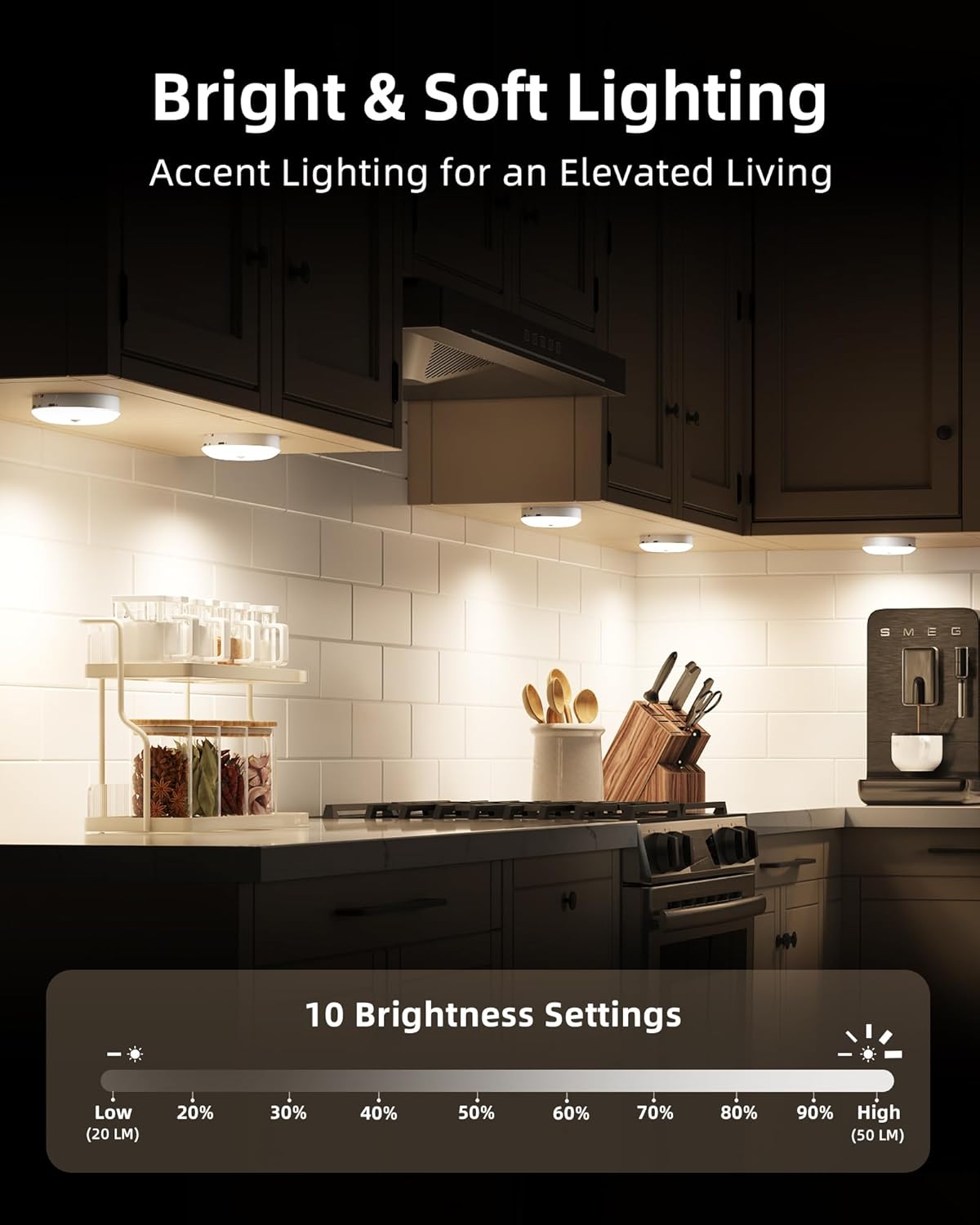 EZVALO Under Cabinet Lighting,1000mAh Rechargeable Puck Lights with Remote,3 Color Temps & 12 RGB Motion Sensor Closet Lights Indoor,Dimmable Under Cabinet Lights for Kitchen,Cabinets,Closet (3 Packs)