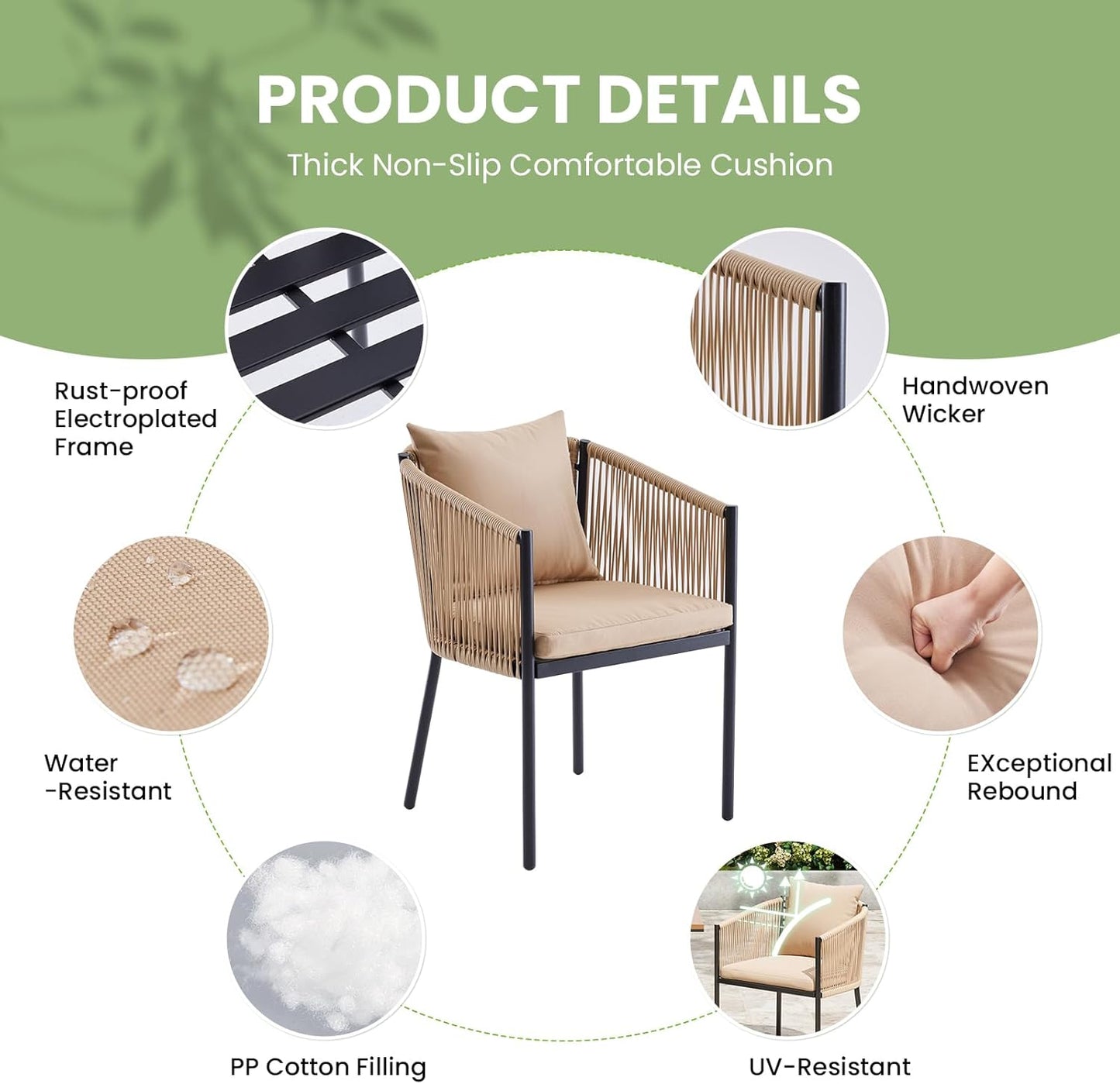 Soohow 6 Pieces Outdoor Chairs, Patio Dining Chairs, Rattan Wicker Chair Set with Cushions for Garden, Deck, Backyard(Beige)