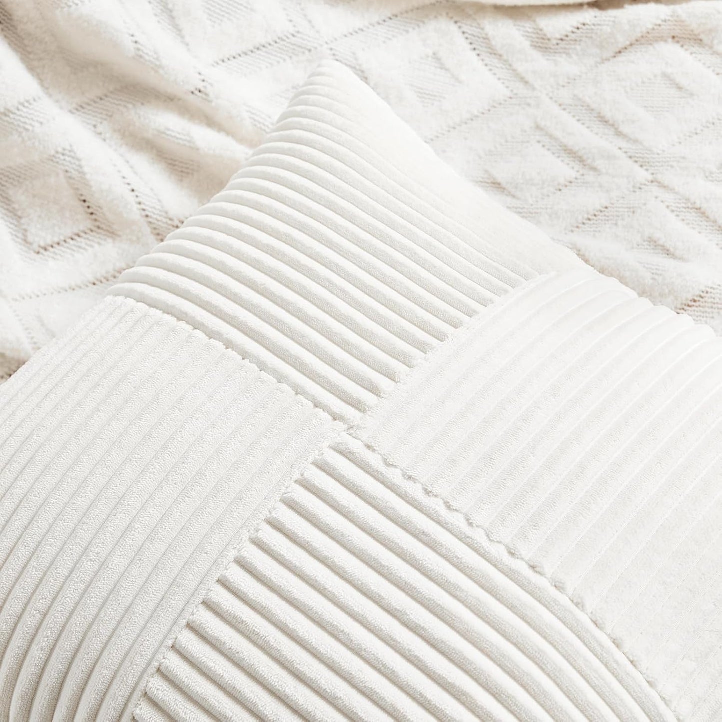 Fancy Homi 2 Packs Cream White Long Lumbar Decorative Throw Pillow Covers 12x24 Inch for Couch Bed Sofa, Rustic Farmhouse Boho Home Decor, Soft Striped Corduroy Rectangle Accent Cushion Case 30x60 cm