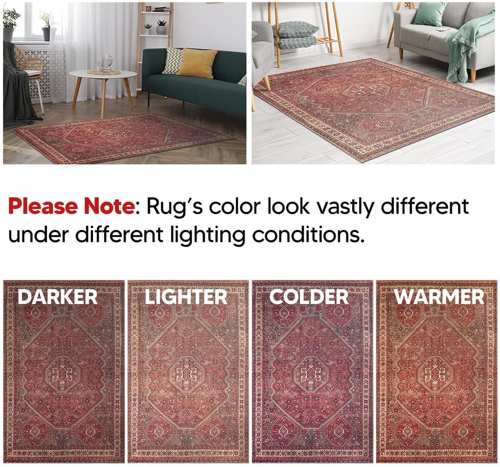 Keen Home Design 6x9 Rug - Machine Washable Area Rug with Non-Slip Backing, Ideal for Living Room, Dining Room, Bedroom - Vintage, Easy Clean, Durable, Low Pile Rug - (6' x 9')