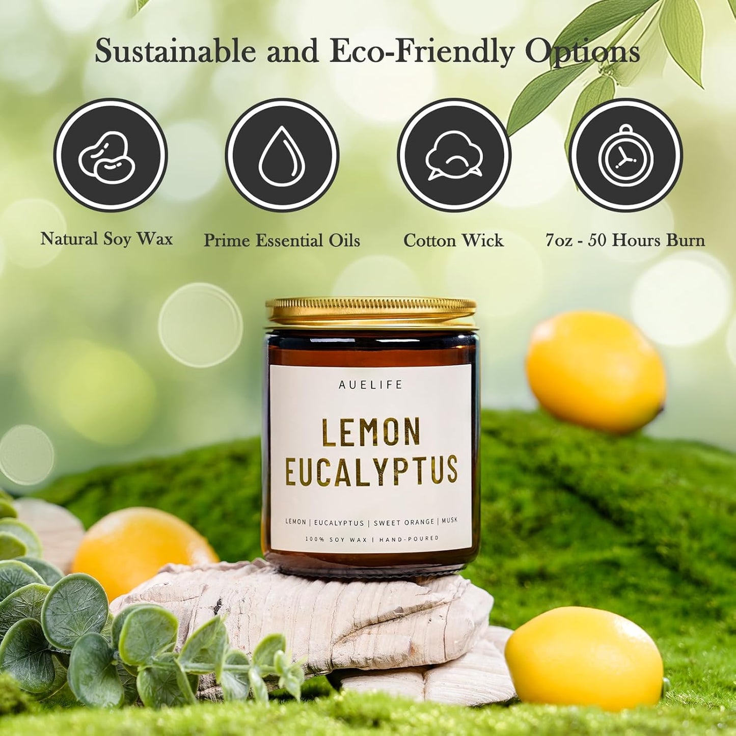 Scented Candles for Home - Lemon Eucalyptus Candle | Aromatherapy Candle Gift for Women & Men, Soy Candles for Home Scented - 7oz, Soy Wax