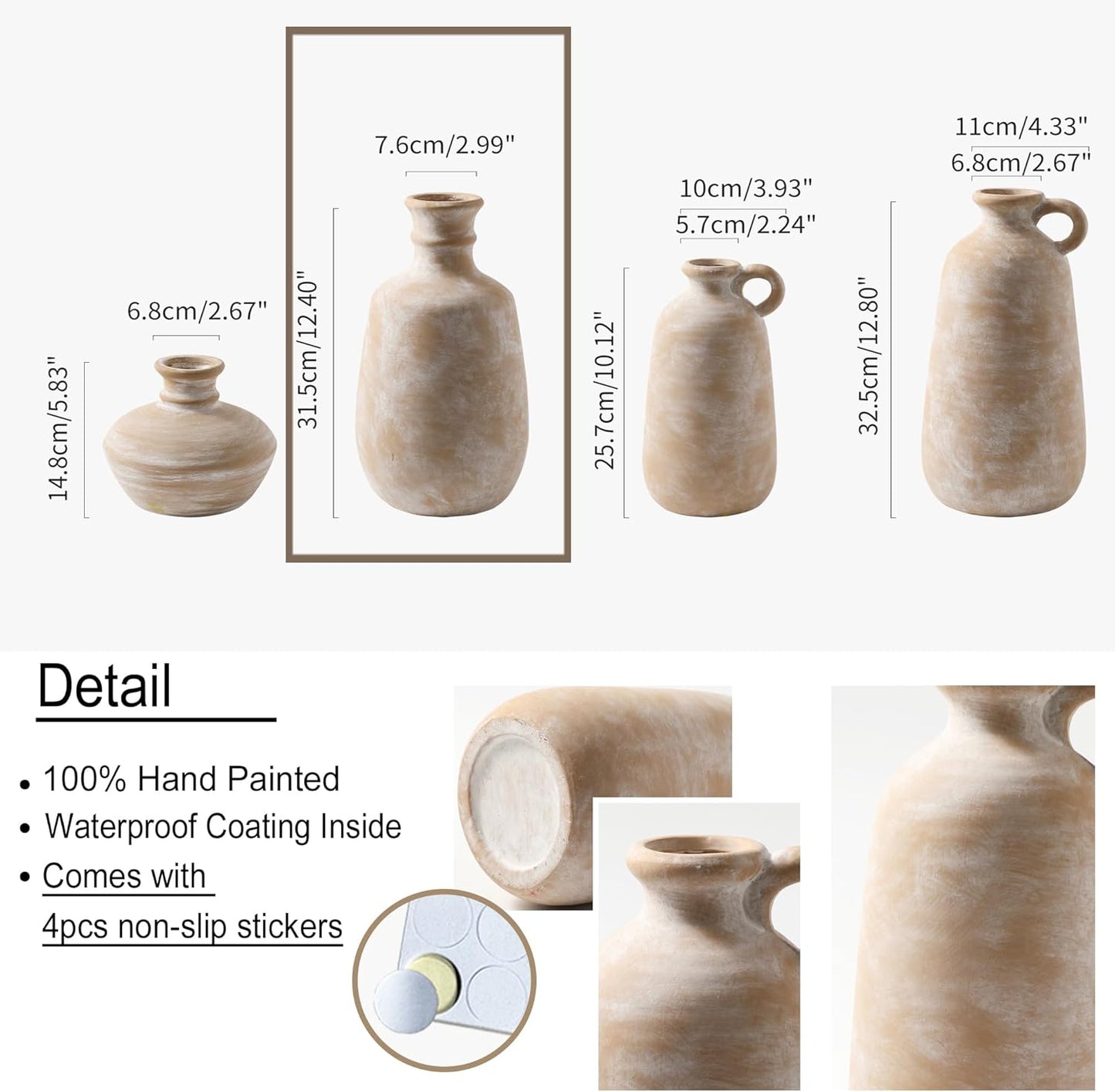 Ceramic Rustic Flower Vase, 12.4" Large Farmhouse Vases Home Decor Pottery Neutral Decorative Vase Pampas for Table Entryway Bookshelf Living Room Kitchen Bedroom
