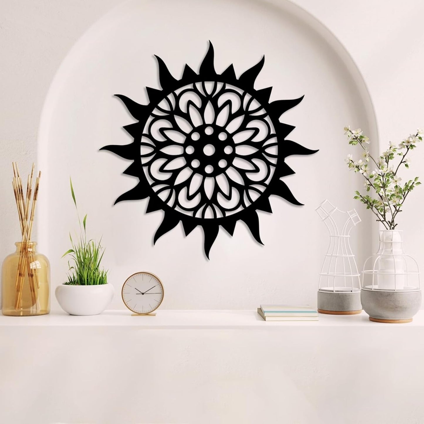 Sunburst Metal Wall Decor, Unique Sun Flower Design, Outdoor & Indoor Wall Art for Living Room, Bedroom, or Patio, Home Decor (Gold, 19"x19"|47x47cm)