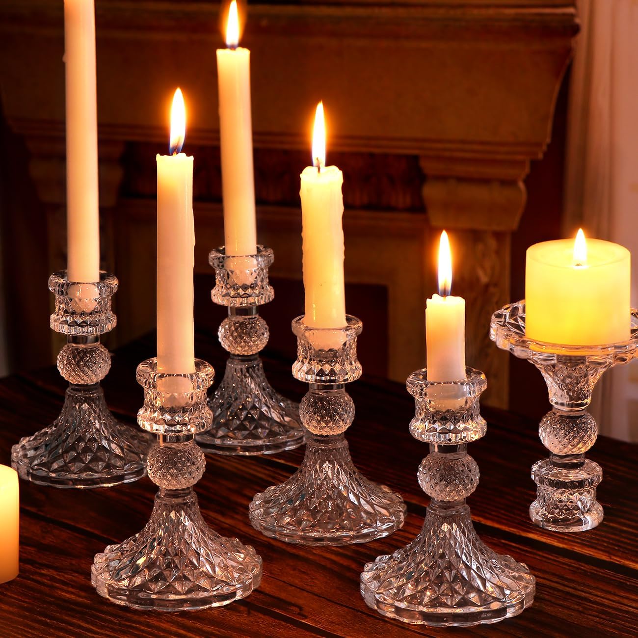 Candlestick Holders Set,12Pcs 4" H Taper Candle Holders Bulk, Clear Glass Candle Holders for Wedding, Spring Party, Romantic Dinner, Festival & Windowsill Decor