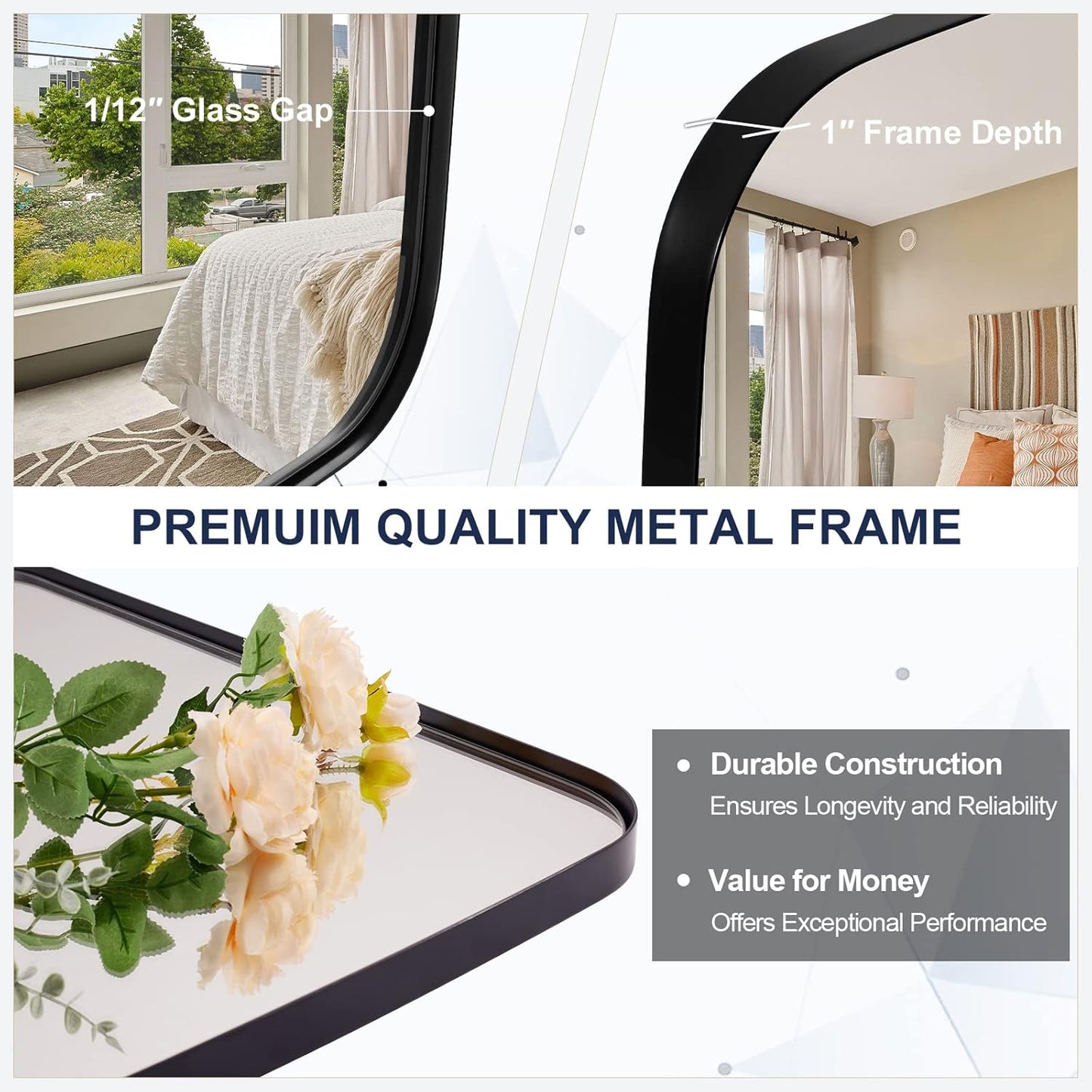 ANDY STAR 30x40” Black Bathroom Mirror, Oblong Vanity Mirror with Stainless Steel Metal Frame, Matte Black Oval Mirror for Over Sink, Modern Anti Rust Wall Mounted