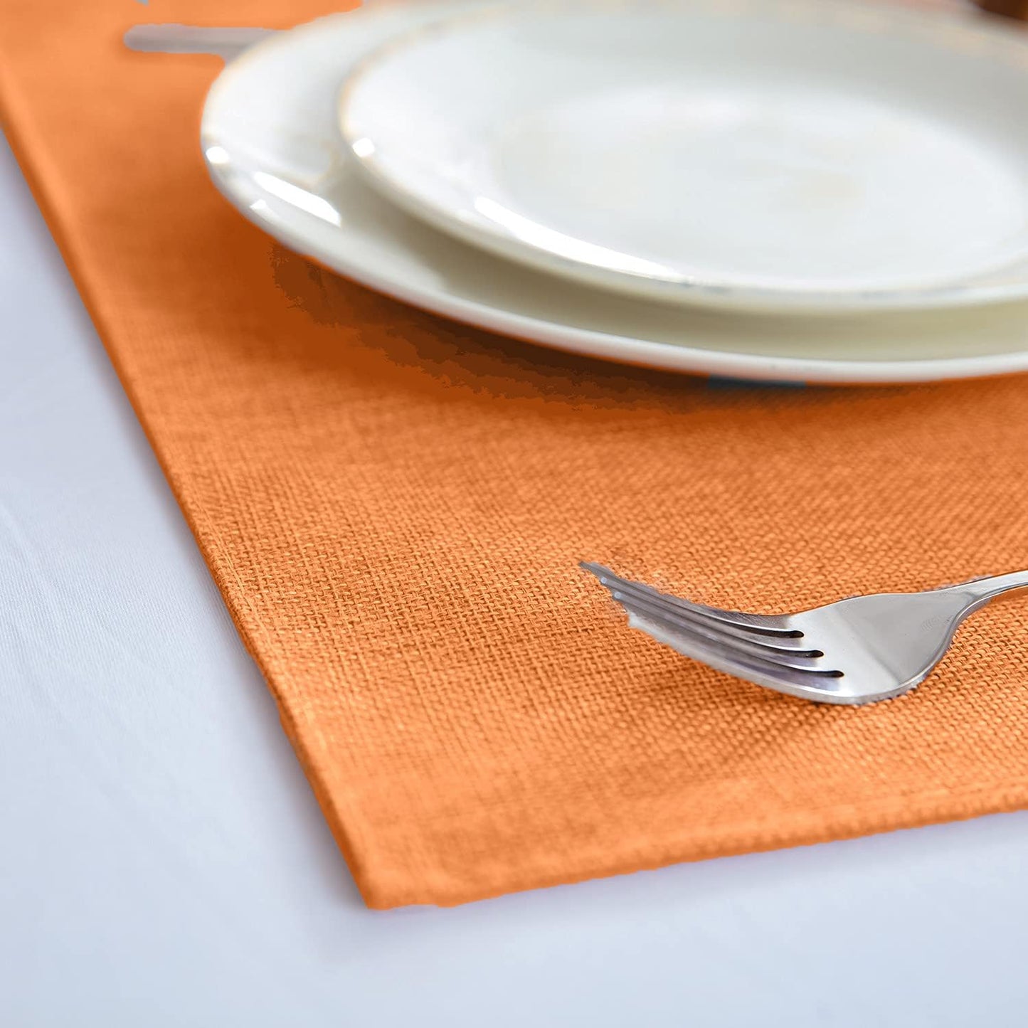 Linen Placemats Set of 8, Machine Washable, Heat Resistant, Wrinkle Free, Thick Polyester Kitchen Place Mats for Dining Table (Orange)