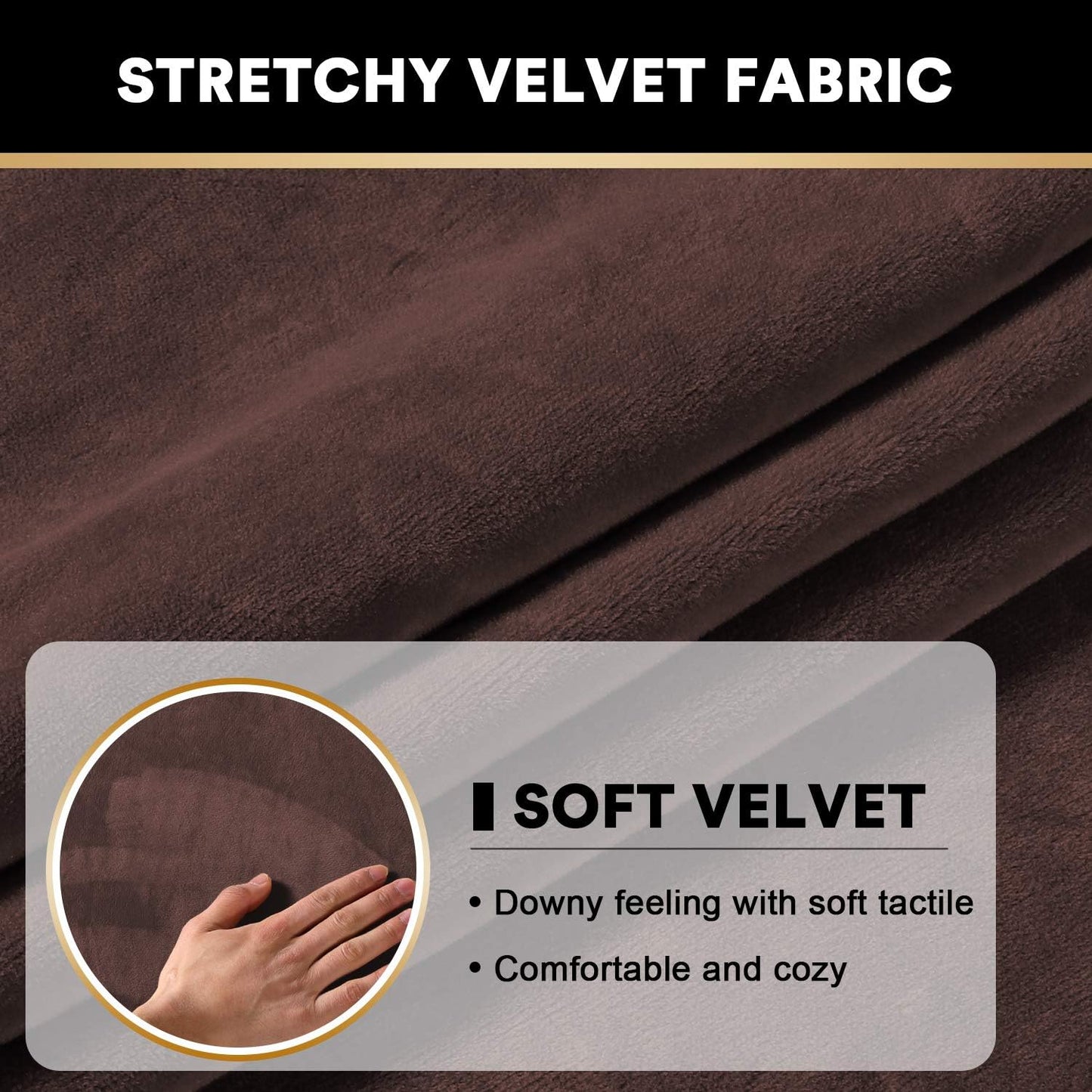 PrinceDeco Brown Furniture Cover, 2 Pcs Velvet Stretch Sofa Cushion Covers for Individual Cushions, Pet Friendly, Stay in Place, Machine Washable
