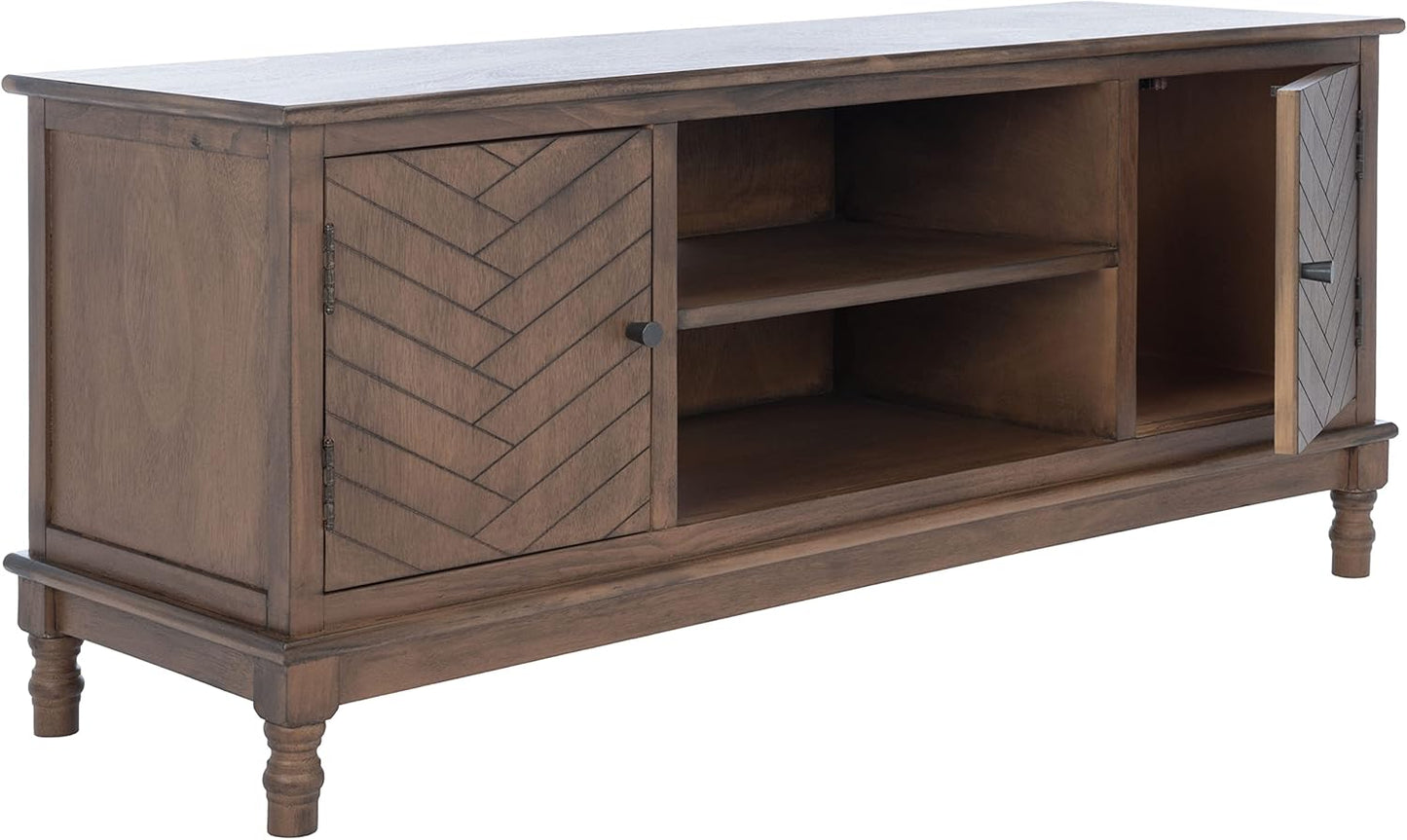 SAFAVIEH Magnolia TV Stand for up to 55" Flatscreen – Brown, 2 Doors with Interior Storage, 2 Open Shelves, Entertainment Media Console (MED5702C)