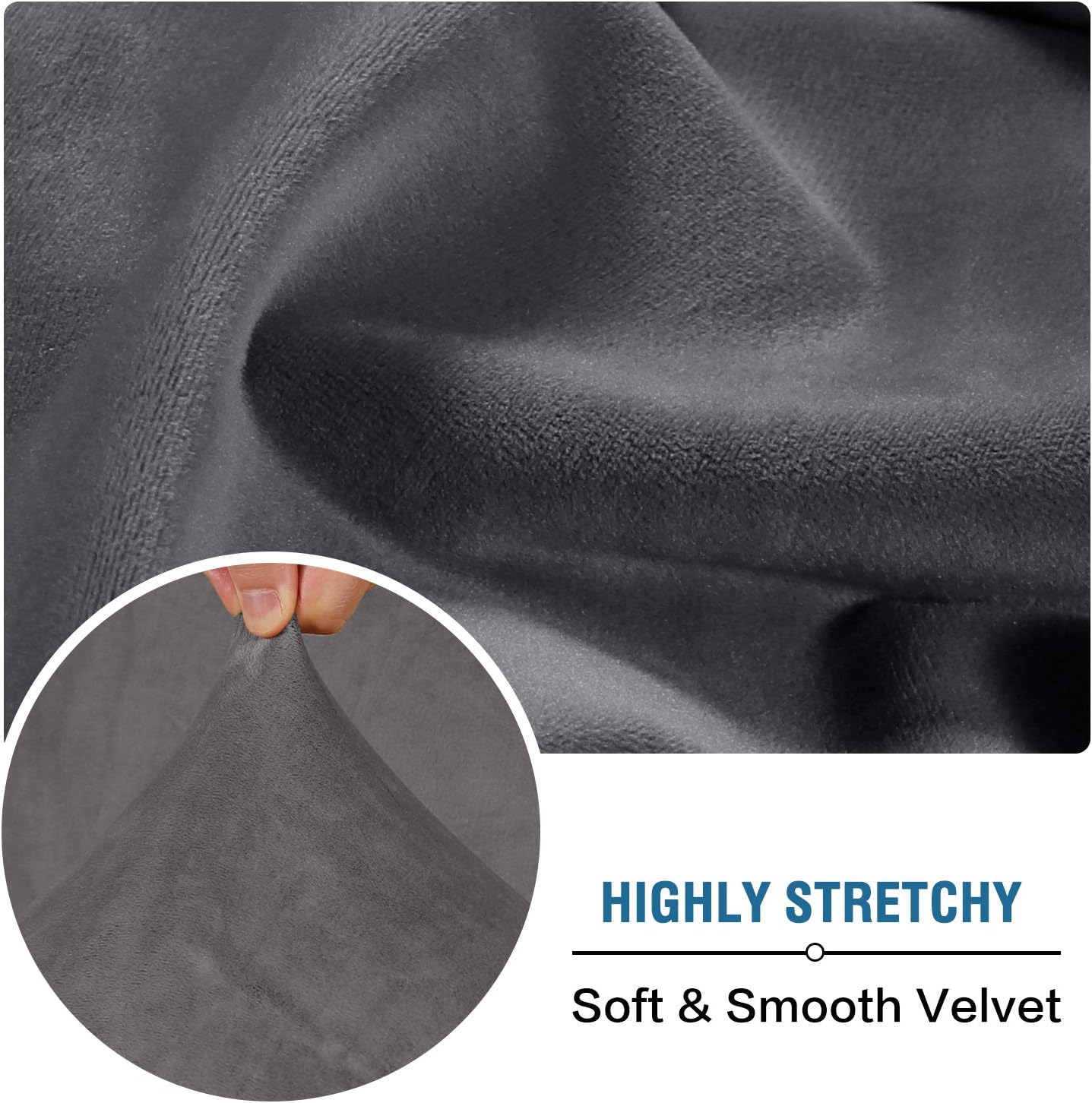 H.VERSAILTEX Velvet Stretch Couch Cushion Cover Plush Cushion Slipcover for Chair Loveseat Sofa Cushion Furniture Protector Seat Cushion Sofa Cover (3 Piece Sofa Cushion Covers, Grey)