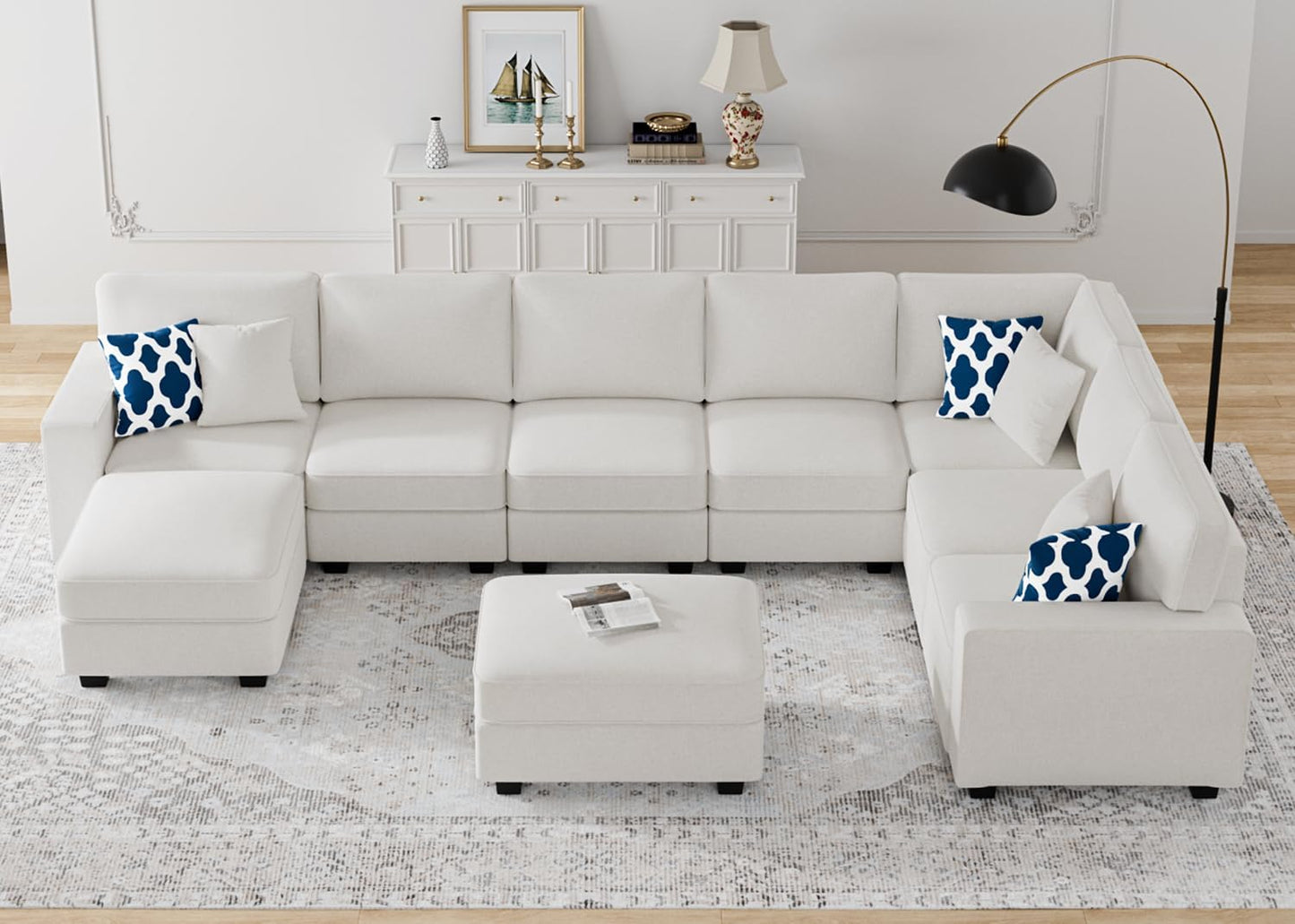 L Lengend Vansen Modular Sectional Sofa U Shaped Couch with Ottoman Modern Reversible Corner Sectional Couch for Living Room (Cream, U Shaped Sofa-5)