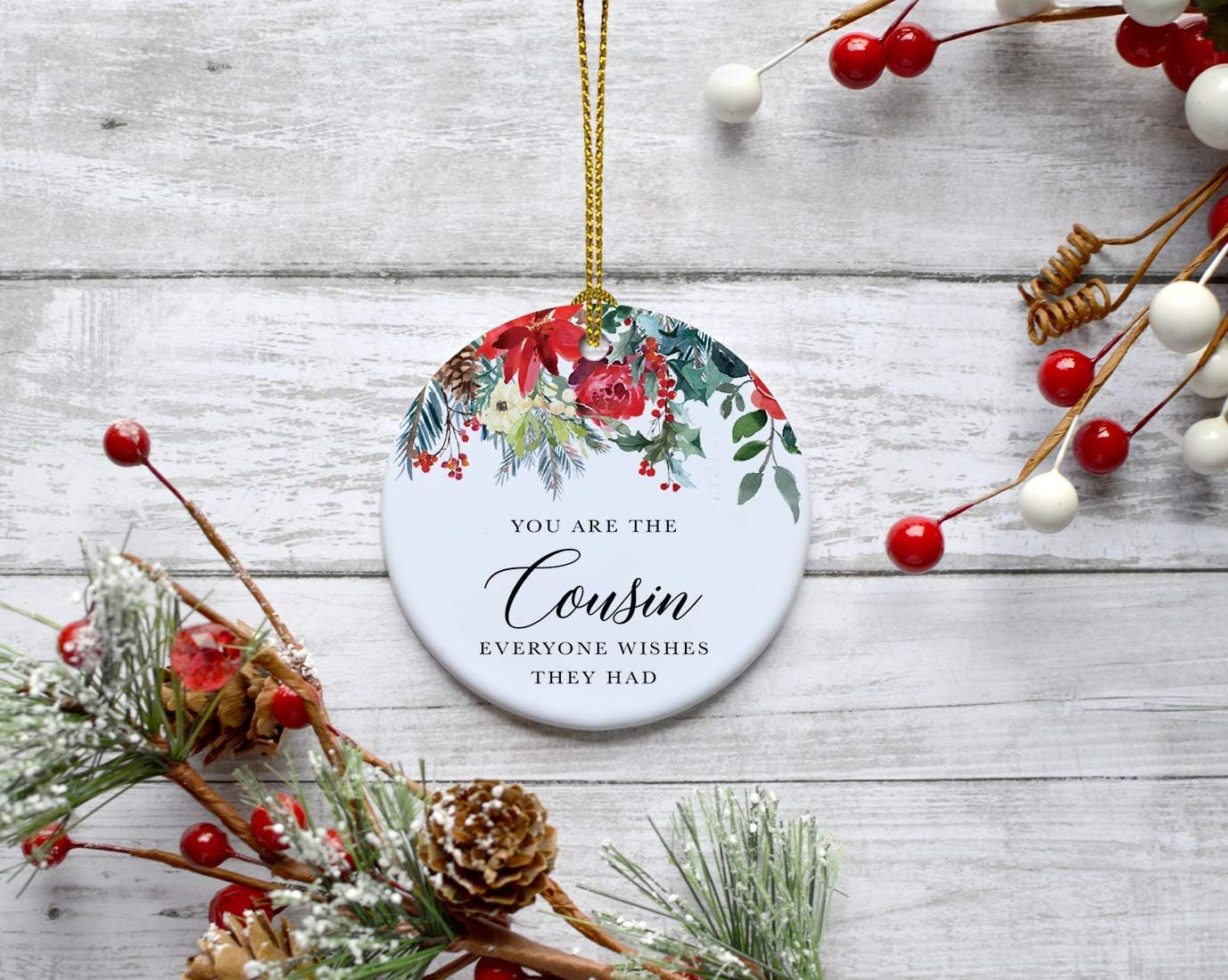 Andaz Press Round Ceramic Porcelain Christmas Tree Ornament Keepsake Gift for Cousins, You are The Cousin Everyone Wishes They Had, 1-Pack