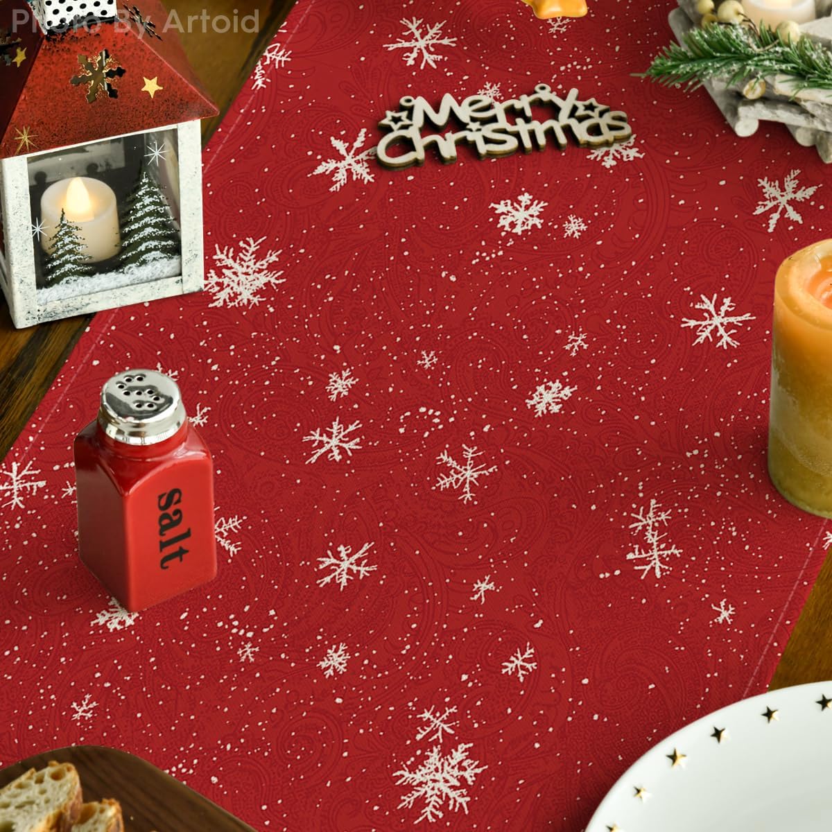 Artoid Mode Snowman Christmas Birds Trees Table Runner, Seasonal Winter Xmas Holiday Kitchen Dining Table Decoration for Home Party Decor 13 x 60 Inch