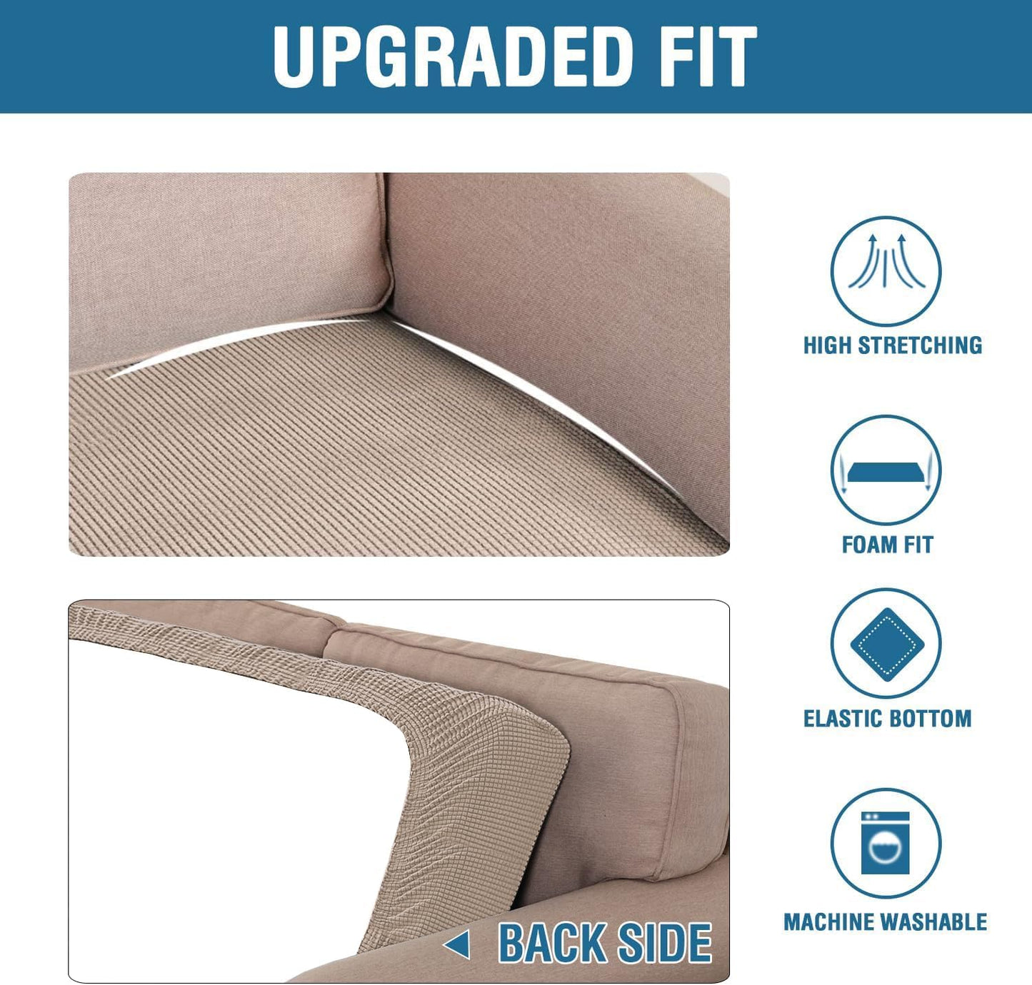 H.VERSAILTEX Super Stretch Individual Seat Cushion Covers Sofa Covers Couch Cushion Covers Slipcover Sets Thick Jacquard Textured Twill Fabric (1 Piece Chair Cushion Cover, Sand)