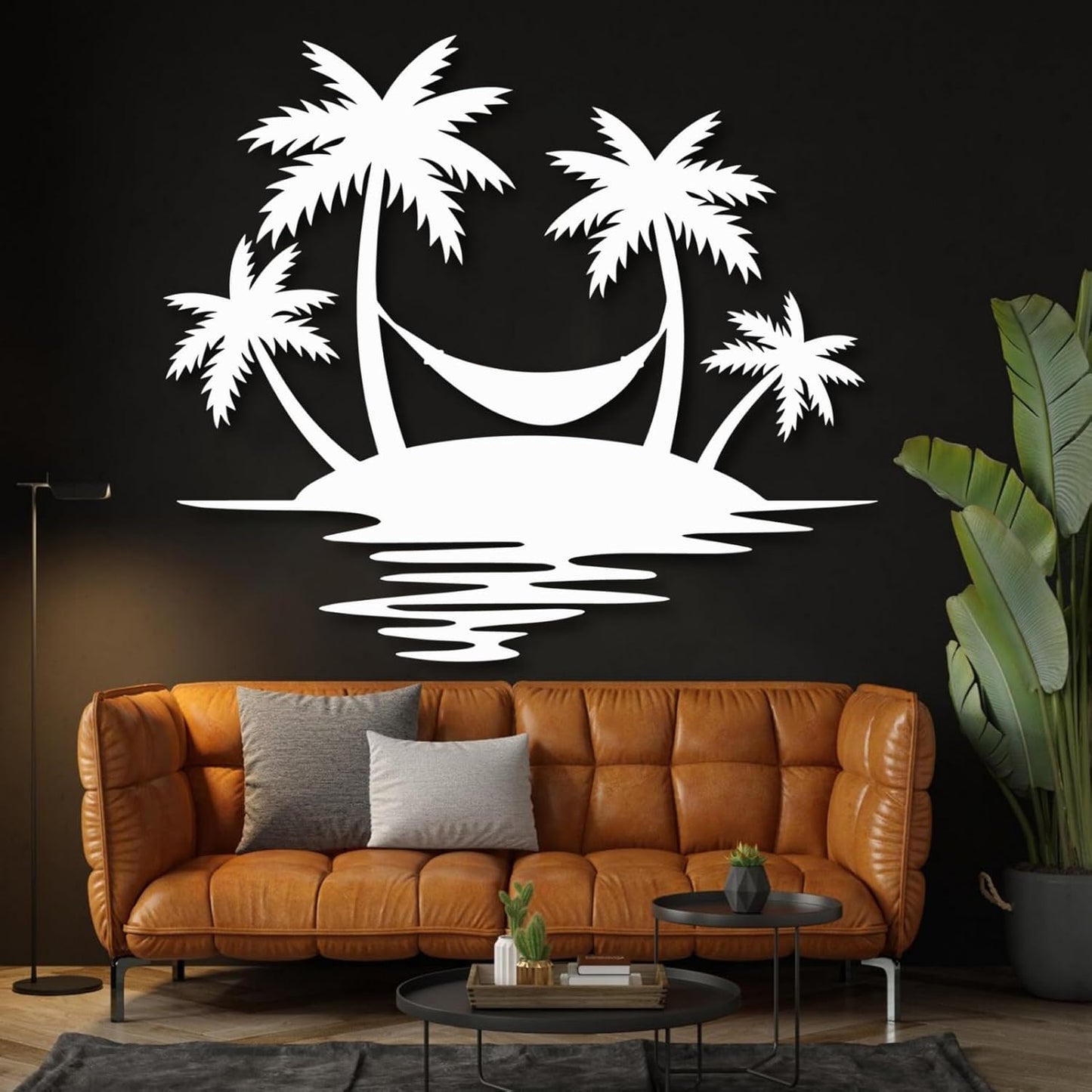 Palm Tree Metal Wall Decor,Palm Tree Outdoor Wall Art,Tropical Palm Tree Wall Decorations for Living Room,Outdoor Wall Decorations for House(24"×21",White)