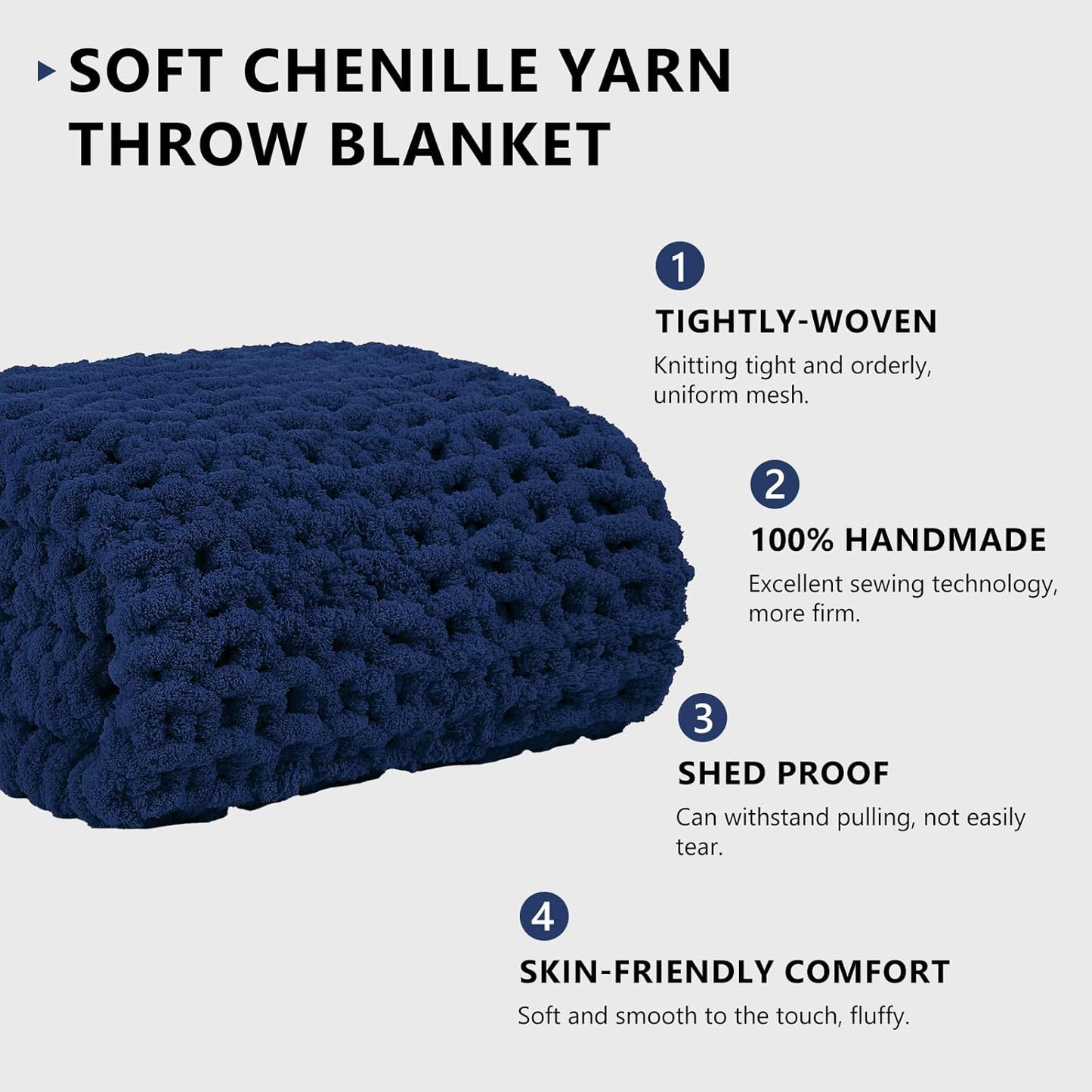 L'AGRATY Chunky Knit Blanket Throw - Soft Chunky Throw Blanket 50x60: 100% Hand Kintted Chenile Crochet Throw Blanket for Couch - Large Cable Knit Chunky Blanket for Home Decor(Dark Blue)
