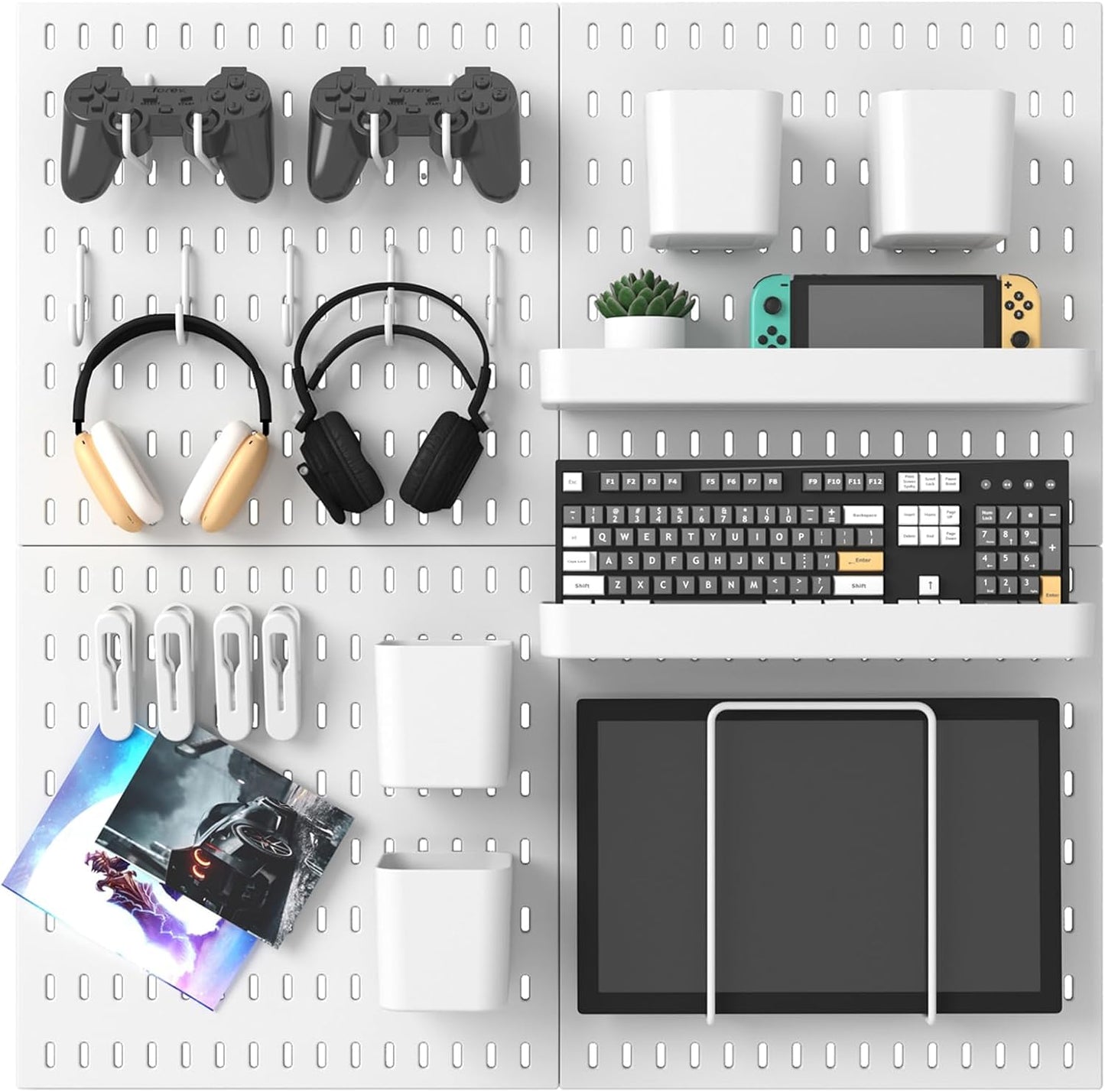 Pegboard Combination Kit, 25.2" x 25.2" Wall Mounted Storage Set with 4 Pegboards & 20 Accessories Hanging, Peg Boards Organizer