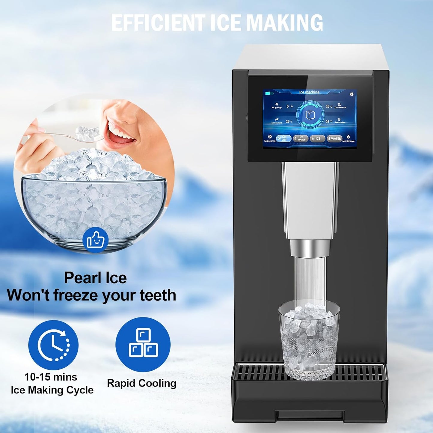 Nugget Ice Maker Countertop, 60LBS/Day with 5LBS Storage Bin, Water Dispenser Countertop Ice Maker Machine Stainless Steel, Soft Chewable Pellet Ice Machine for Home Bar Kitchen Office, Self-Cleaning