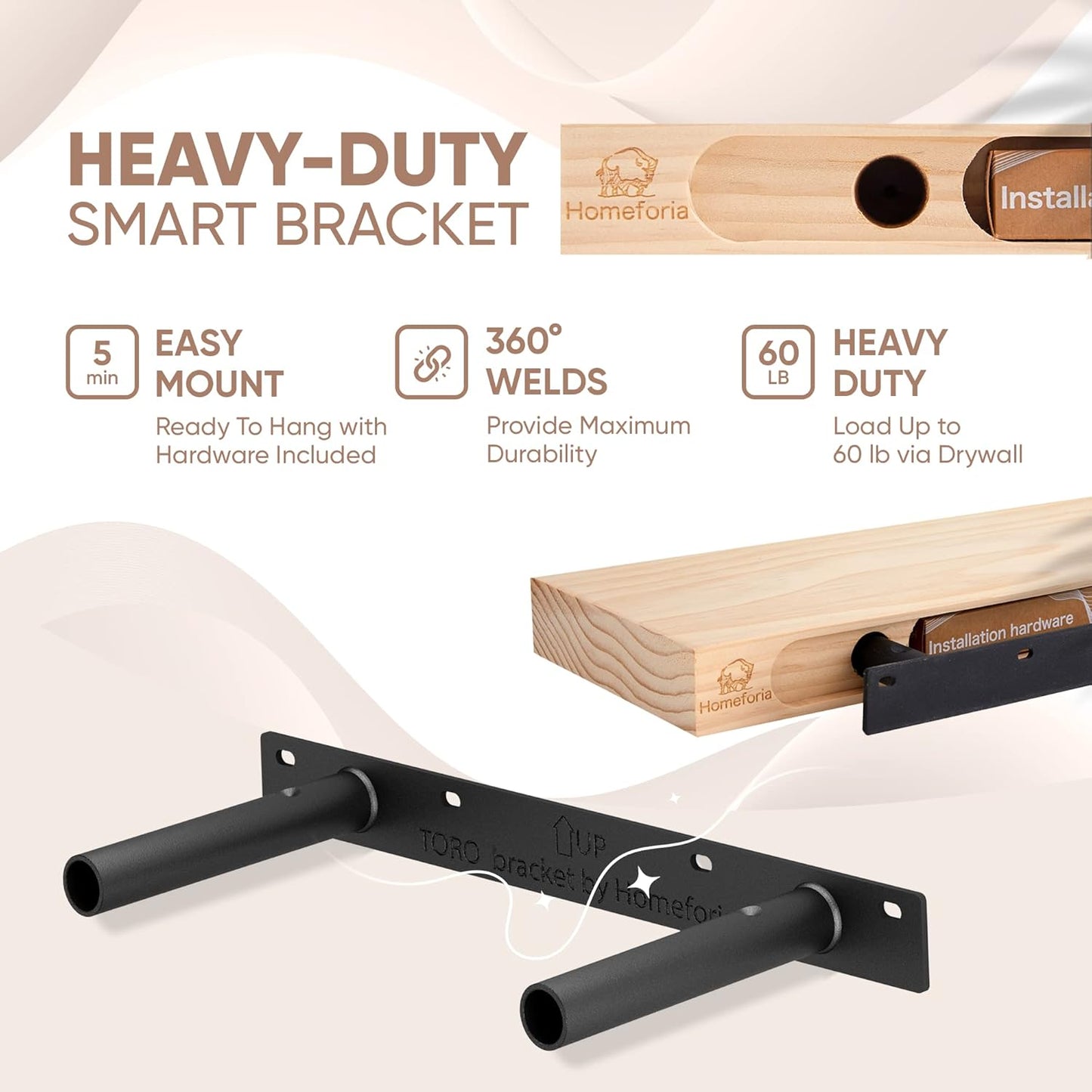Homeforia Walnut 18 inch Floating Shelf, High End Solid Real Wood 18inch Floating Shelves for Wall Mounted, Dark Brown 18 inches Long Floating Shelves, Heavy Duty Bracket, 18 X 6.5 X 1.75 in, Set of 3