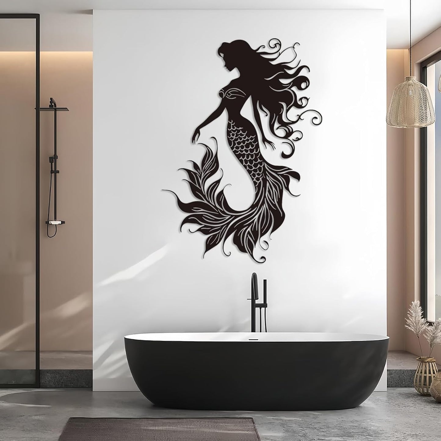 Veplsur Mermaid Metal Wall Art, Metal Mermaid Wall Decor, Marine Biology Wall Decor, Ocean Wall Art, Nautical Wall Hanging, Beach Hanging for Bathroom Bedroom (Gold, 35"x25"|90x64cm)