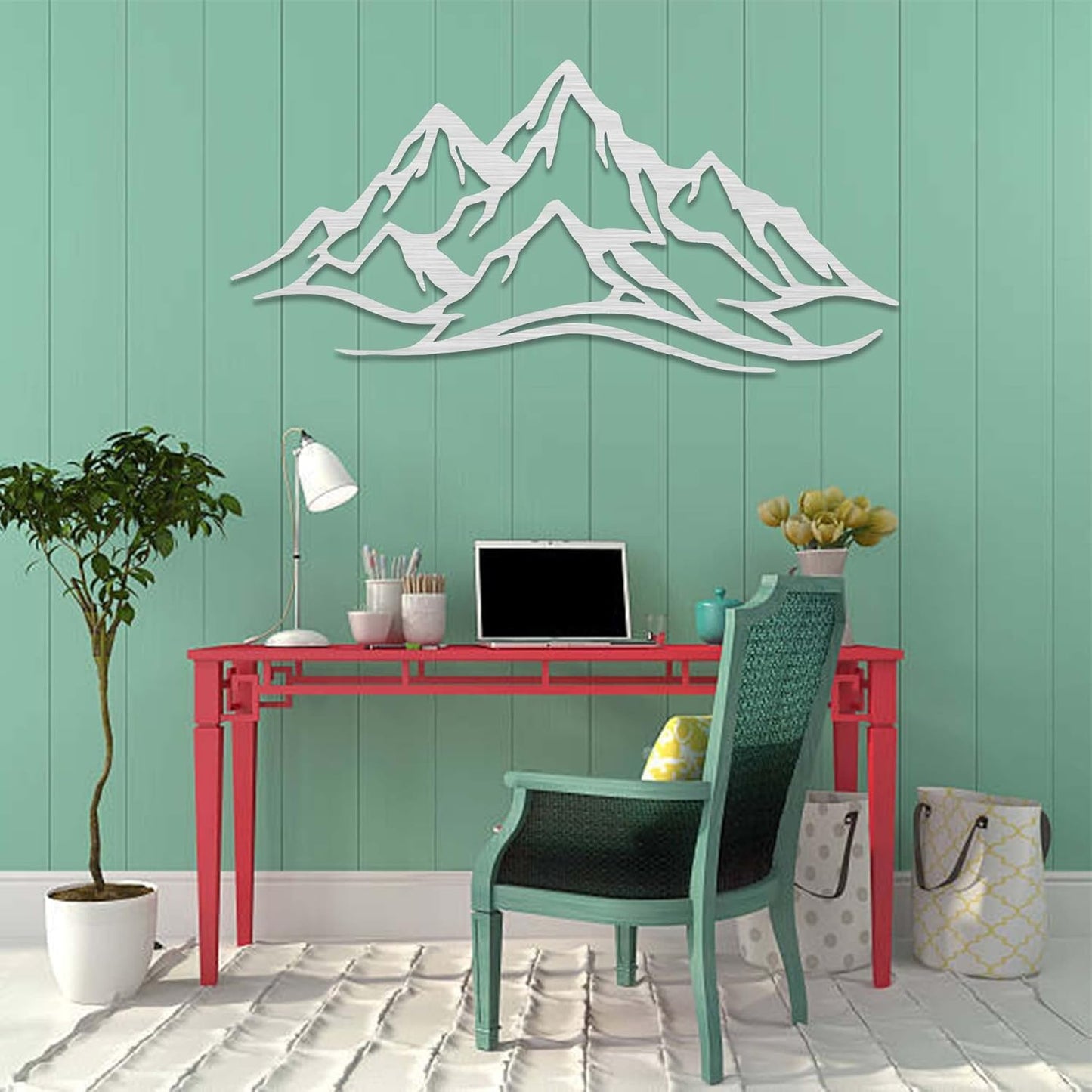 METALPLEX Mountain Range Metal Wall Art - Fade-Resistant and Rust-Free Indoor & Outdoor Aluminum Composite Wall Decor - Home Decor Wall Art For Living Room and Bedroom Decorations - Silver (30" x 14")