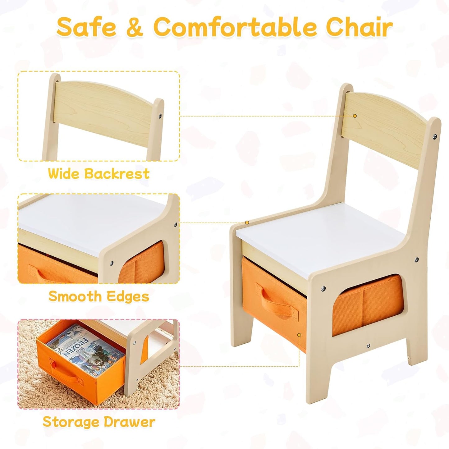 Kids Table and Chair Set, 3 in 1 Wooden Activity Table with Detachable Tabletop, Toddler Table and Chair Set with Storage Drawer, Kids Play Table for Children Art, Craft, Eating, Learning