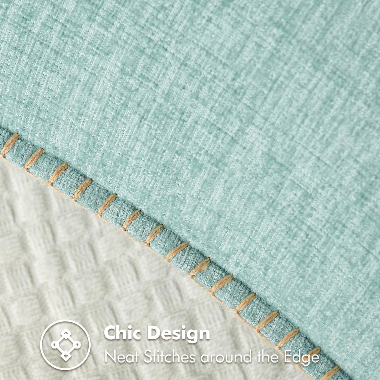 MIULEE Pack of 2 Couch Throw Pillow Covers 12x20 Inch Aqua Green Farmhouse Decorative Pillow Covers with Stitched Edge Soft Chenille Solid Dyed Spring Pillow Covers for Sofa Bed Living Room