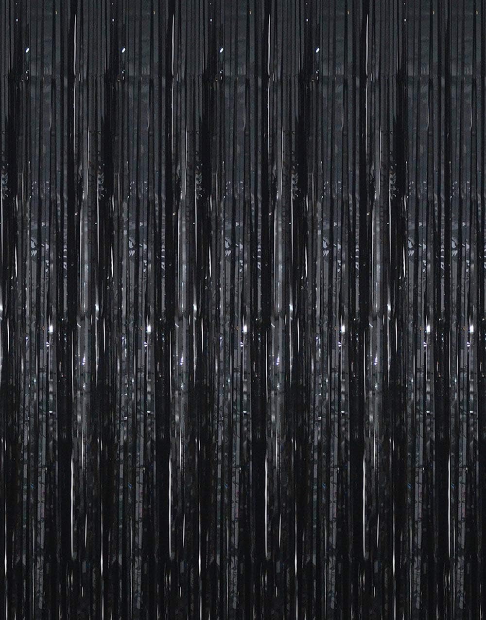 GOER 3.2 ft x 9.8 ft Metallic Tinsel Foil Fringe Curtains Party Photo Backdrop Party Streamers for Halloween,Birthday,Graduation,New Year Eve Decorations Wedding Decor (3 Packs,Black)