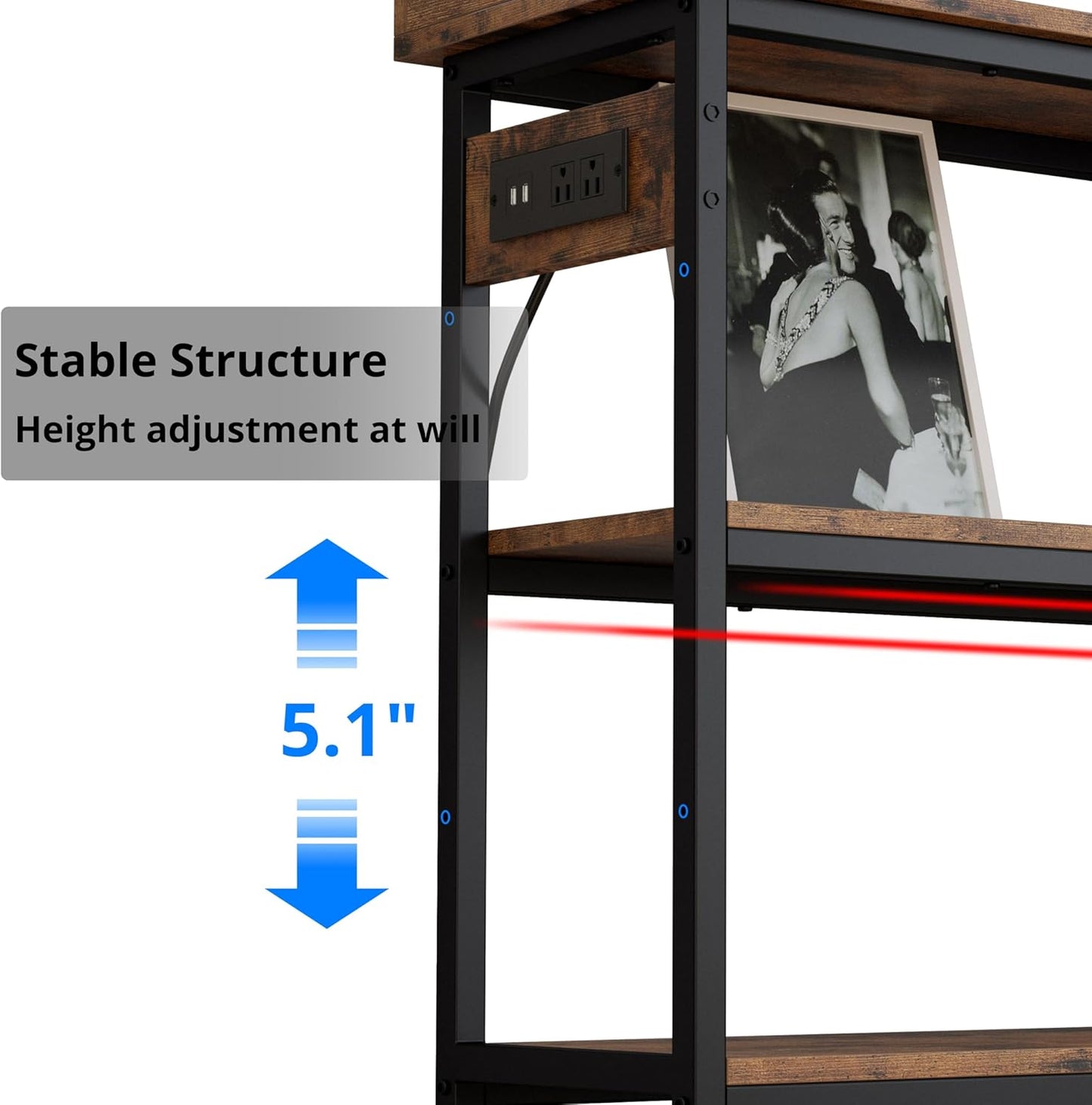 IRONCK Console Table, Sofa Table with Power Outlet, Farmhouse Hallway Table for Entryway, Living Room, Height Adjustable, Easy Assembly, Rustic Brown, 43"