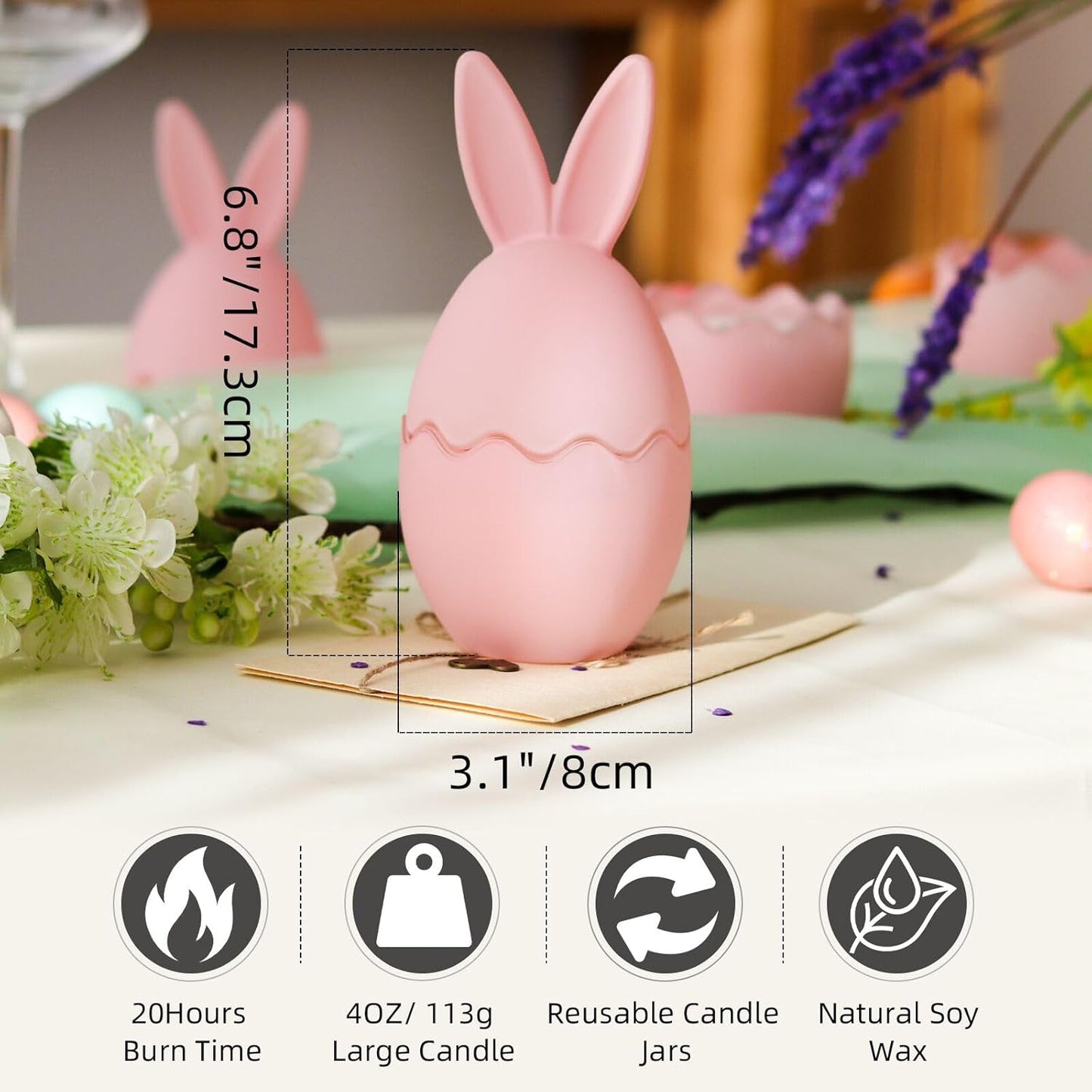 Spring Candle Decoration for Table Centerpieces, Bunny Lavender Scented Candle, Spring Home Decor, Indoor Easter Gift for Women