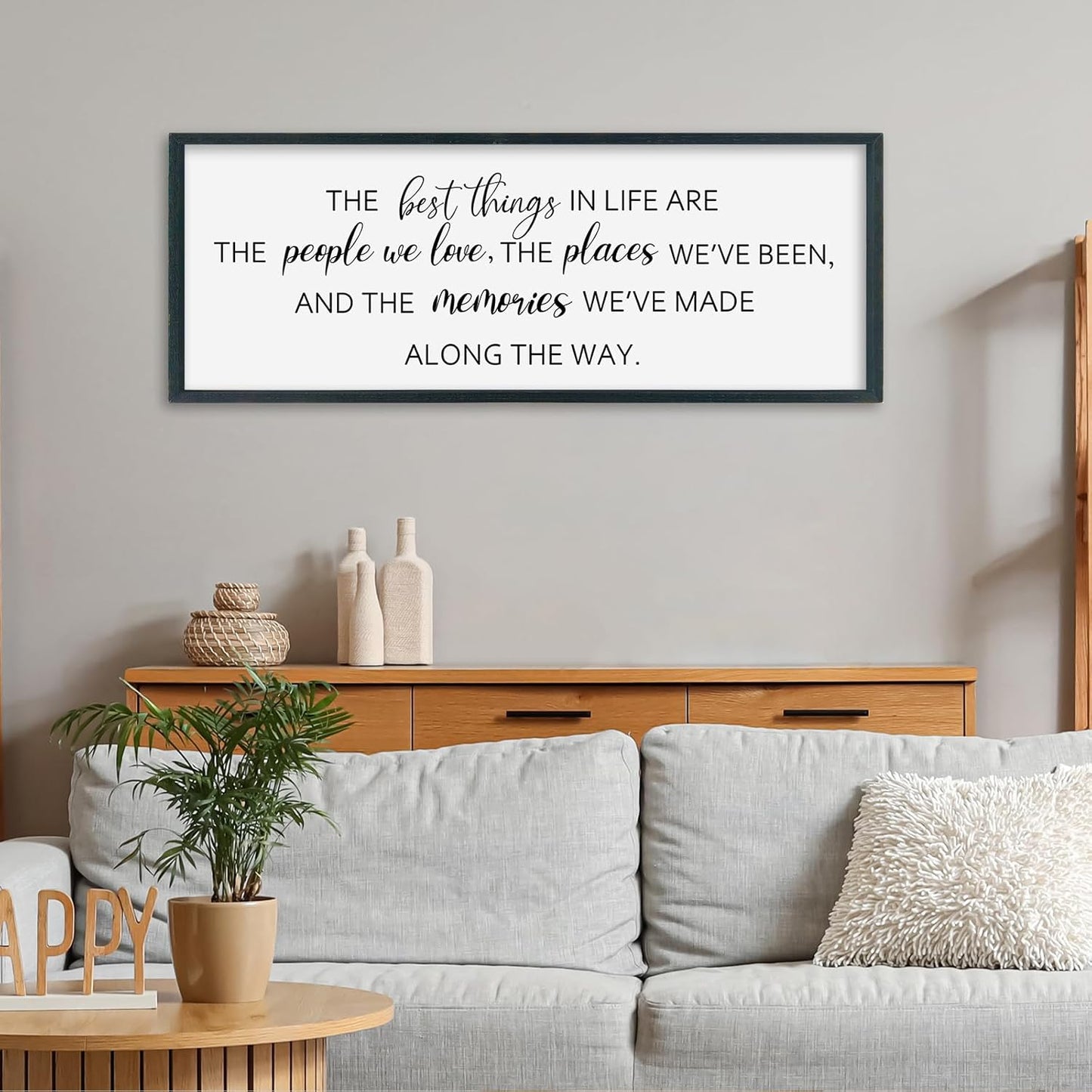 SRSZHIYUE The Best Things in Life Sign Wall Decor Art 32"×12" for family Home Bedroom Adventure Large Wood Framed Wall Hanging (Black)