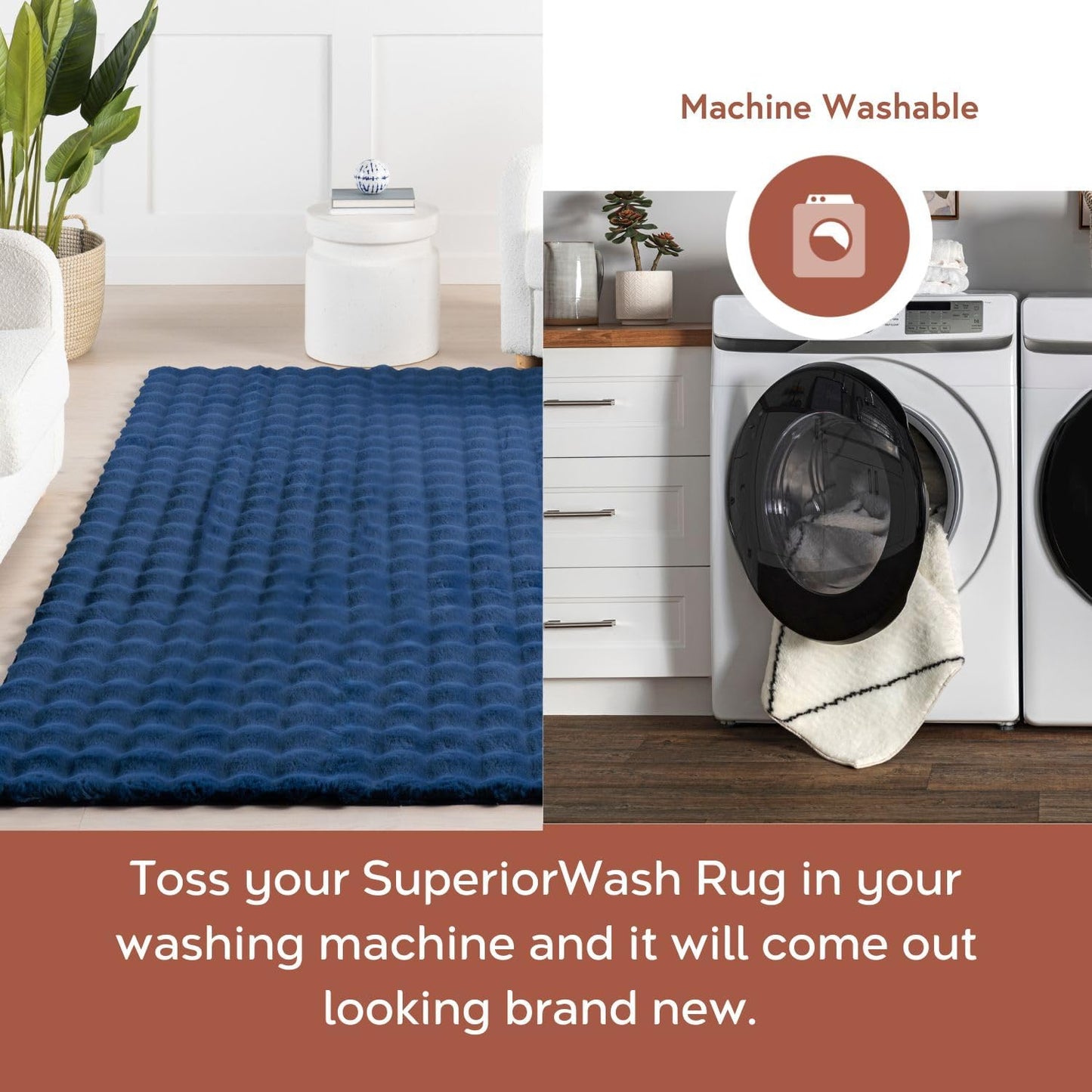 nuLOOM Jeni Checkered 7'6" x 9'6" Machine Washable Area Rug for Living Room Bedroom Dining Room Kitchen, Navy