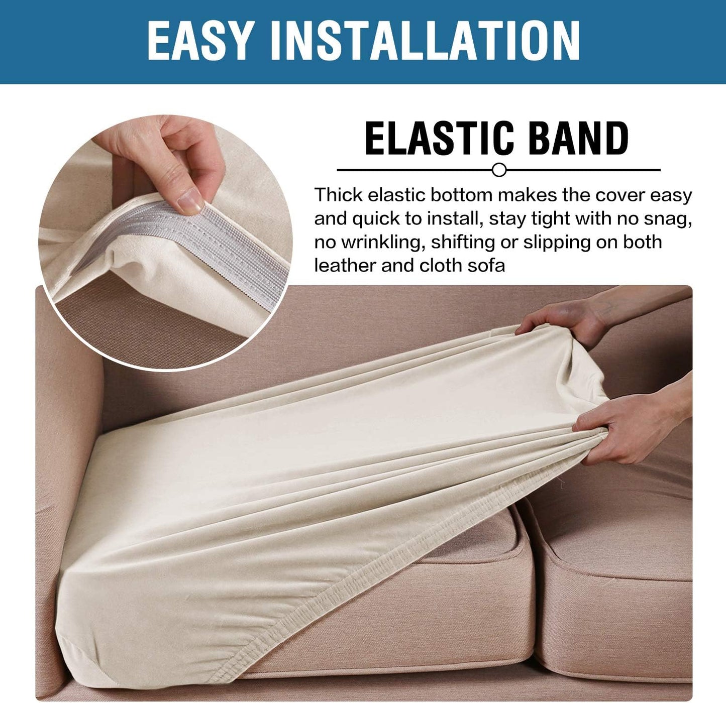 H.VERSAILTEX Velvet Stretch Couch Cushion Cover Plush Cushion Slipcover for Chair Loveseat Sofa Cushion Furniture Protector Seat Cushion Sofa Cover (3 Piece XL Sofa Cushion Covers, Ivory)