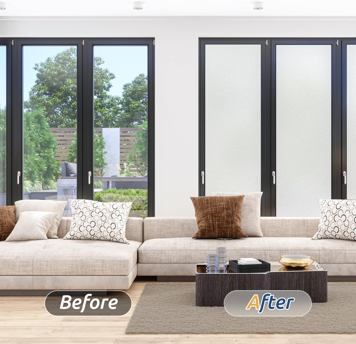 rabbitgoo Window Privacy Film, Frosted Glass Window Clings, Static Cling UV Heat Blocking Door Stickers for Home Bathroom, Removable Indoor Decal Coverings Day and Night, Pure, 29.5 x 118.1 Inches
