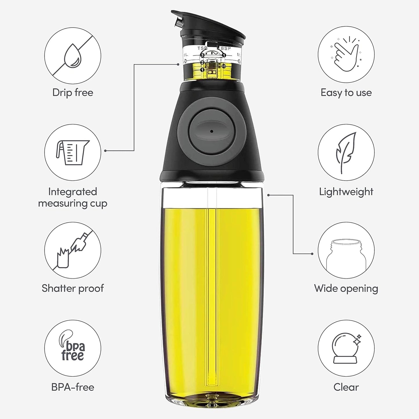 Olive Oil Dispenser Bottle with Pump - Oil Dispenser for Kitchen, Glass Oil and Vinegar Dispenser Set, Measured Cruet for Cooking - Ideal Oil Bottles for Kitchen Gadgets & Gifts, 2 Pack