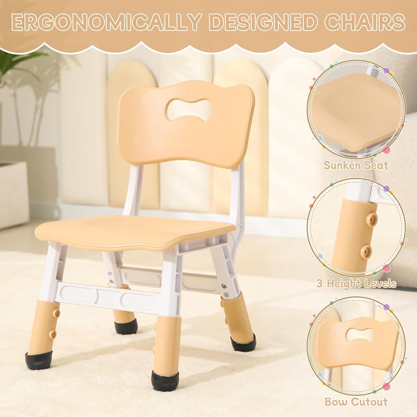 Height-Adjustable Kids Table and Chairs, 31.5''L x 23.6''W Toddler Table and 4 Chairs Set with Anti-Slip Foot Covers, Children Activity Table for Ages 2-10, Graffiti Desktop