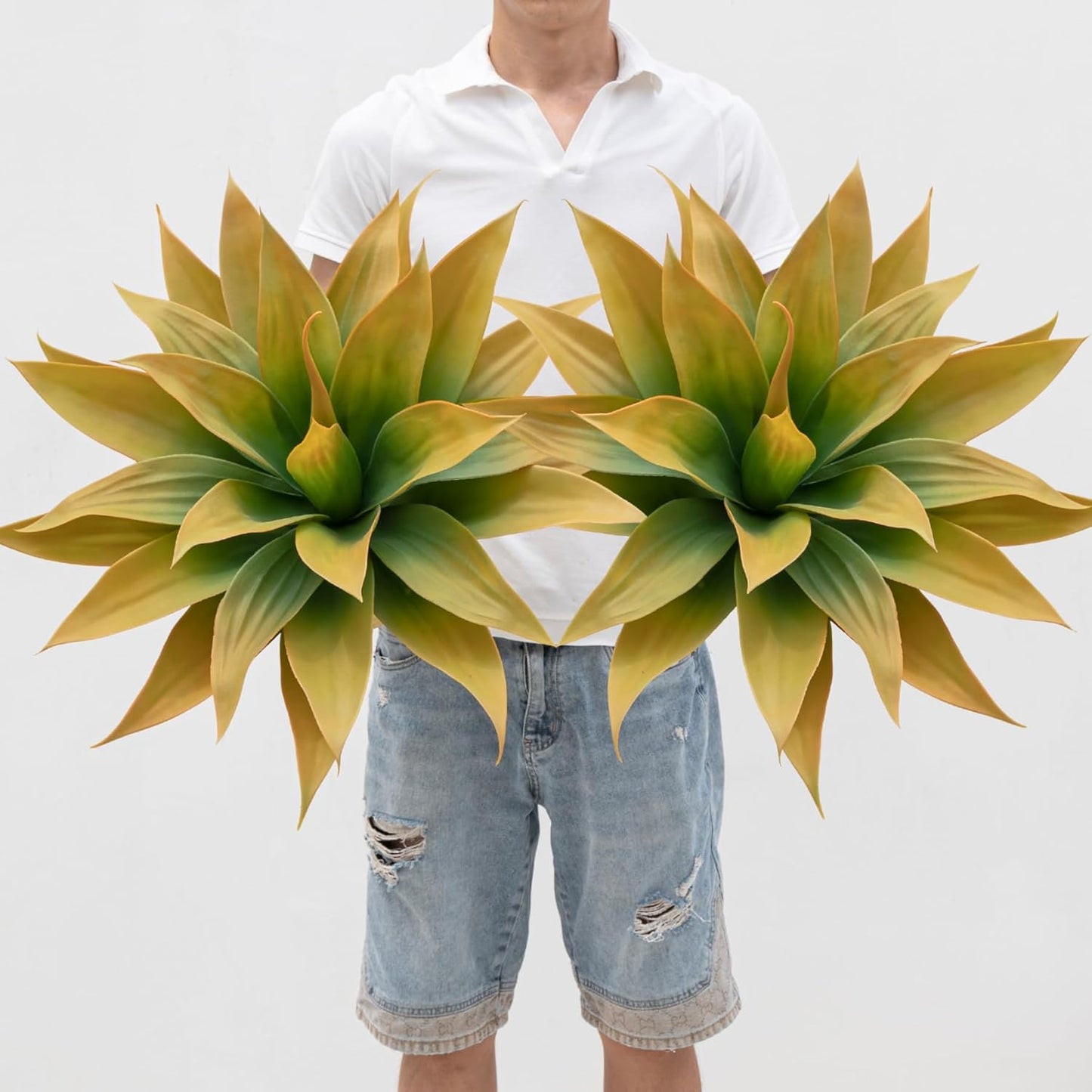 Artificial Plants Outdoor Faux Plant,Artificial Agave Faux Hostas Outdoor Uv Resistant Artificial Plants Indoor Fake Plant Artificial Agave Plant Indoor(2pcs, 28") Yellow