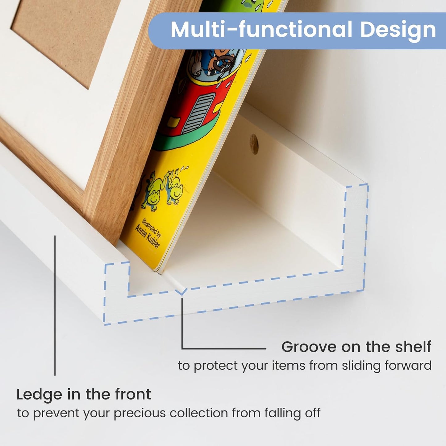 Picture Ledge Shelf, Floating Shelves Set of 2, Solid Pine Wood 55'' Long Large Nursery Book Shelves for Toys Storage, Kids Bookshelf for Living Room Bedroom Decor Books Photo Frames, White