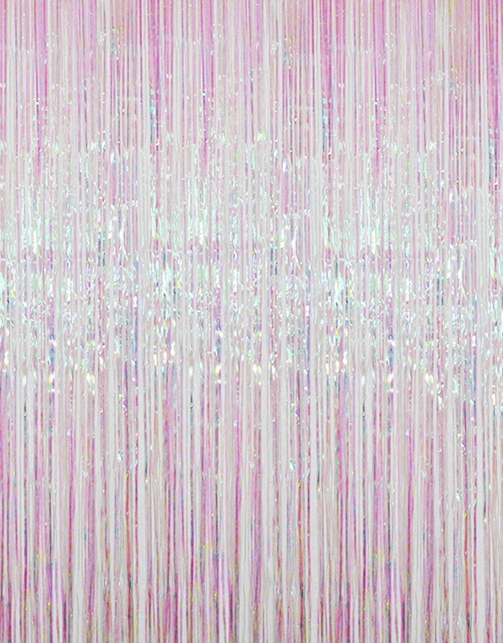 GOER 3.2 ft x 9.8 ft Metallic Tinsel Foil Fringe Curtains Party Photo Backdrop Party Streamers for Birthday,Graduation,New Year Eve Decorations Wedding Decor (Iridescent,3 pcs)