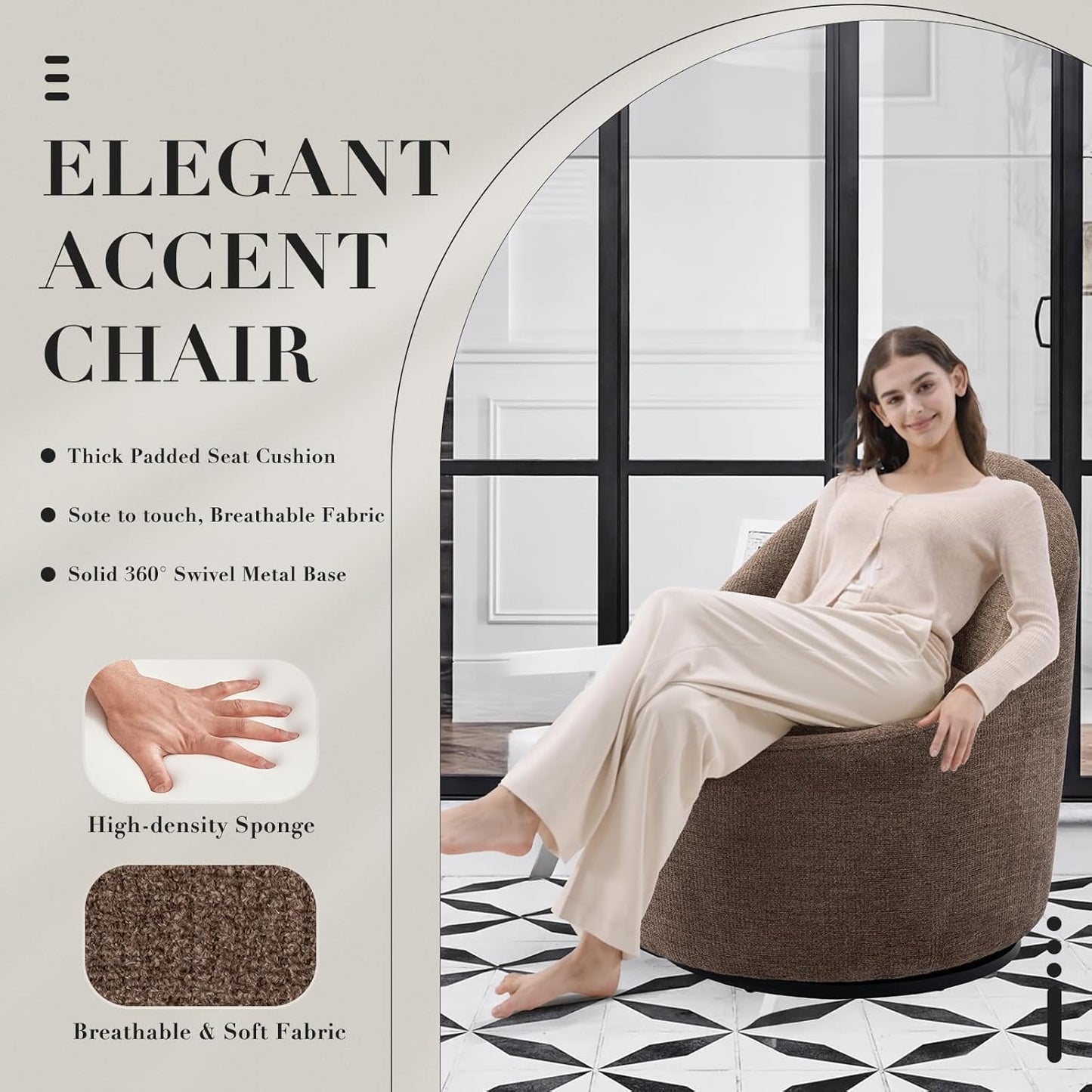 COLAMY Swivel Accent Chair Set of 2, 360° Swivel Round Chair with Hidden Storage, Modern Small Barrel Armchair for Living Room/Bedroom, Brown