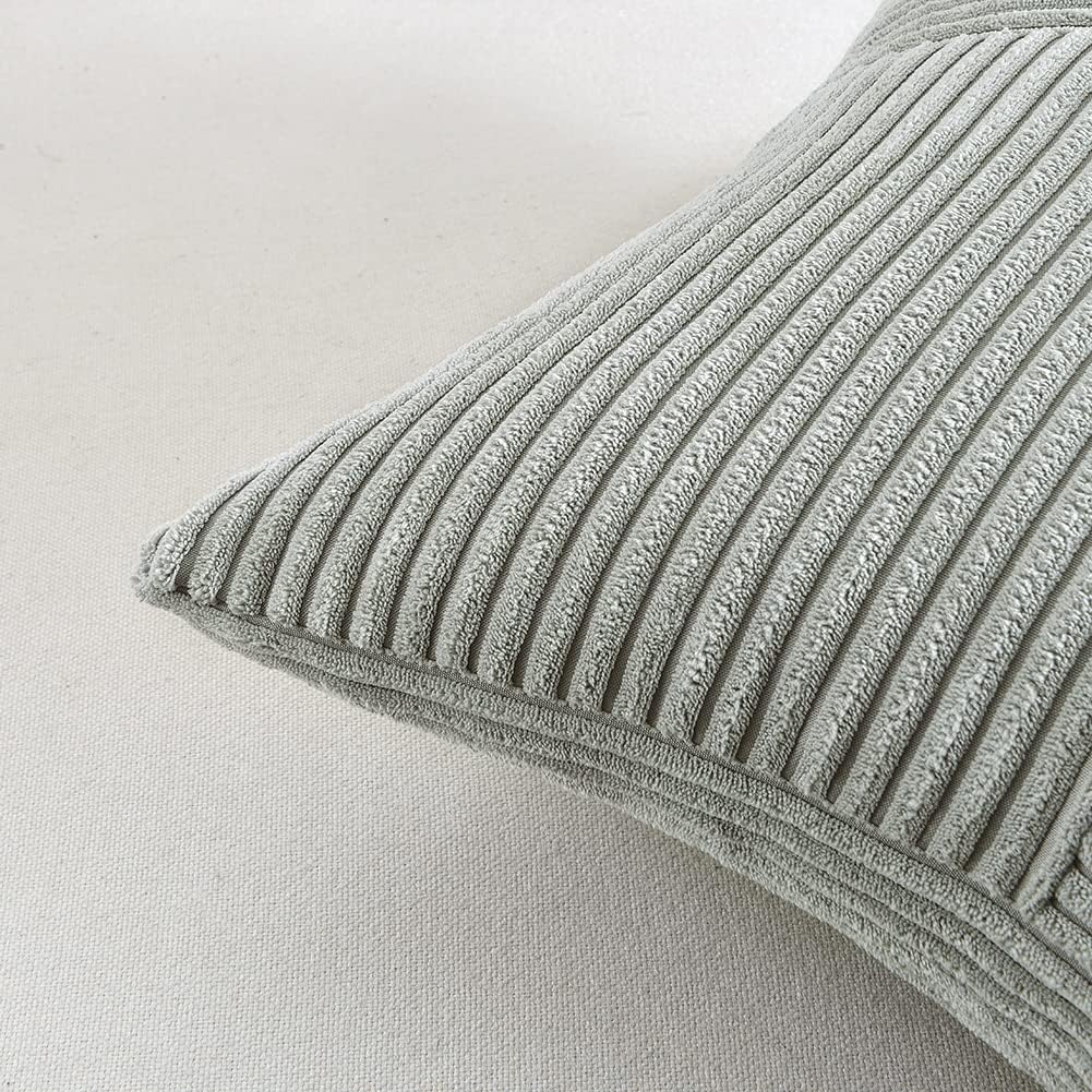 Fancy Homi 2 Packs Grey Lumbar Decorative Throw Pillow Covers 12x20 Inch for Living Room Couch Bed Sofa, Rustic Farmhouse Boho Home Decor, Soft Striped Corduroy Rectangle Accent Cushion Case 30x50 cm