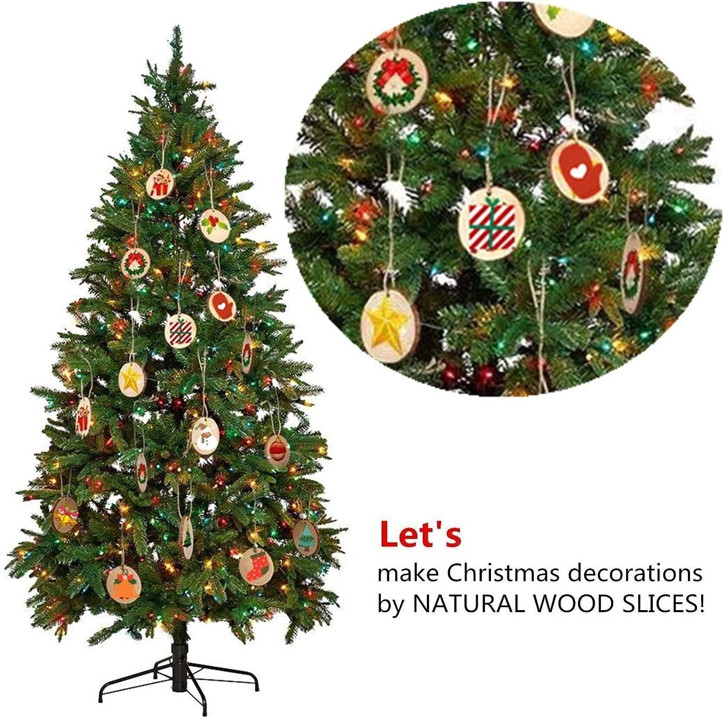 Natural Wood Slices TICIOSH Craft Unfinished Wood kit Predrilled with Hole Wooden Circles for DIY Crafts Wedding Decorations Christmas Ornaments Arts Wood Slices (50 Pcs 2.8-3.1 inches)