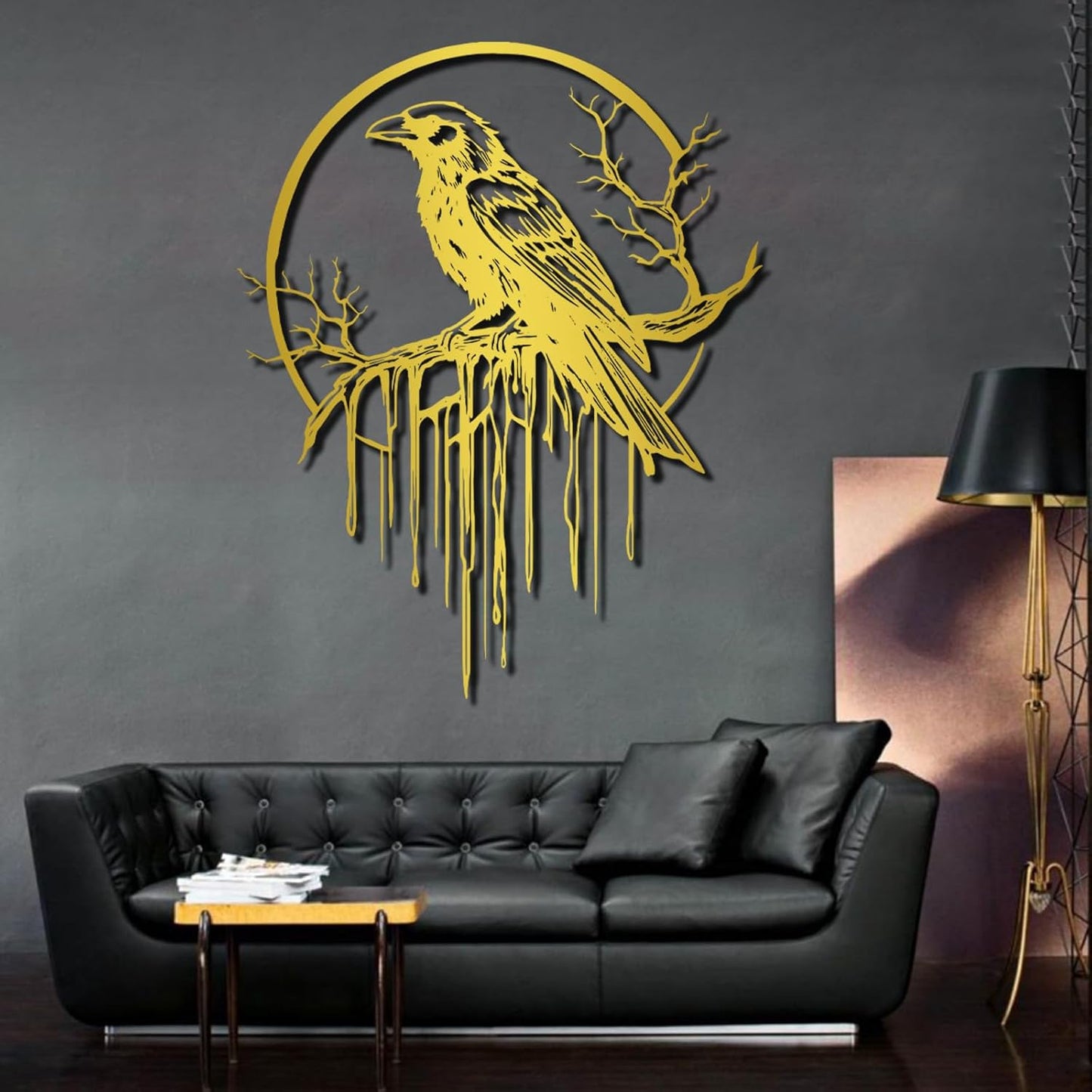 Crow Metal Wall Decor, Raven Wall Art, Large Gothic Raven Decor Hangings, Bird Wall Decor, Metal Tree Branch Decor, Ravens Sign, Raven Art for Living Room (Silver, 31"x25" | 80x64cm, metal wall art)