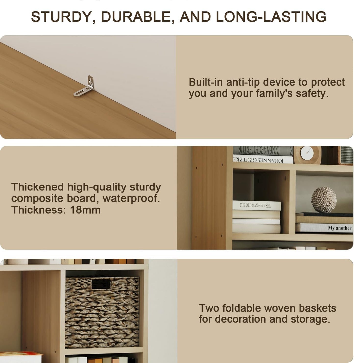 71" Tall 6-Tier Heavy Duty Bookcase with 2 Foldable Storage Baskets, 55" Wide Open Bookshelf with 16 Irregular Cubes for Living Room, Office （Yellow）